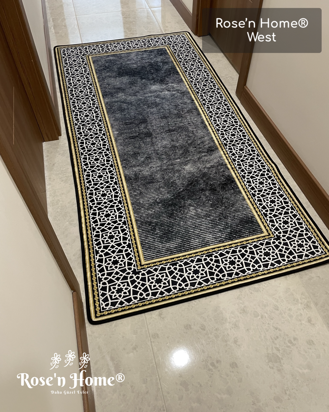WEST - Kaymaz Deri Taban Makinede Yıkanabilir Salon Oturma Odası Mutfak Halısı