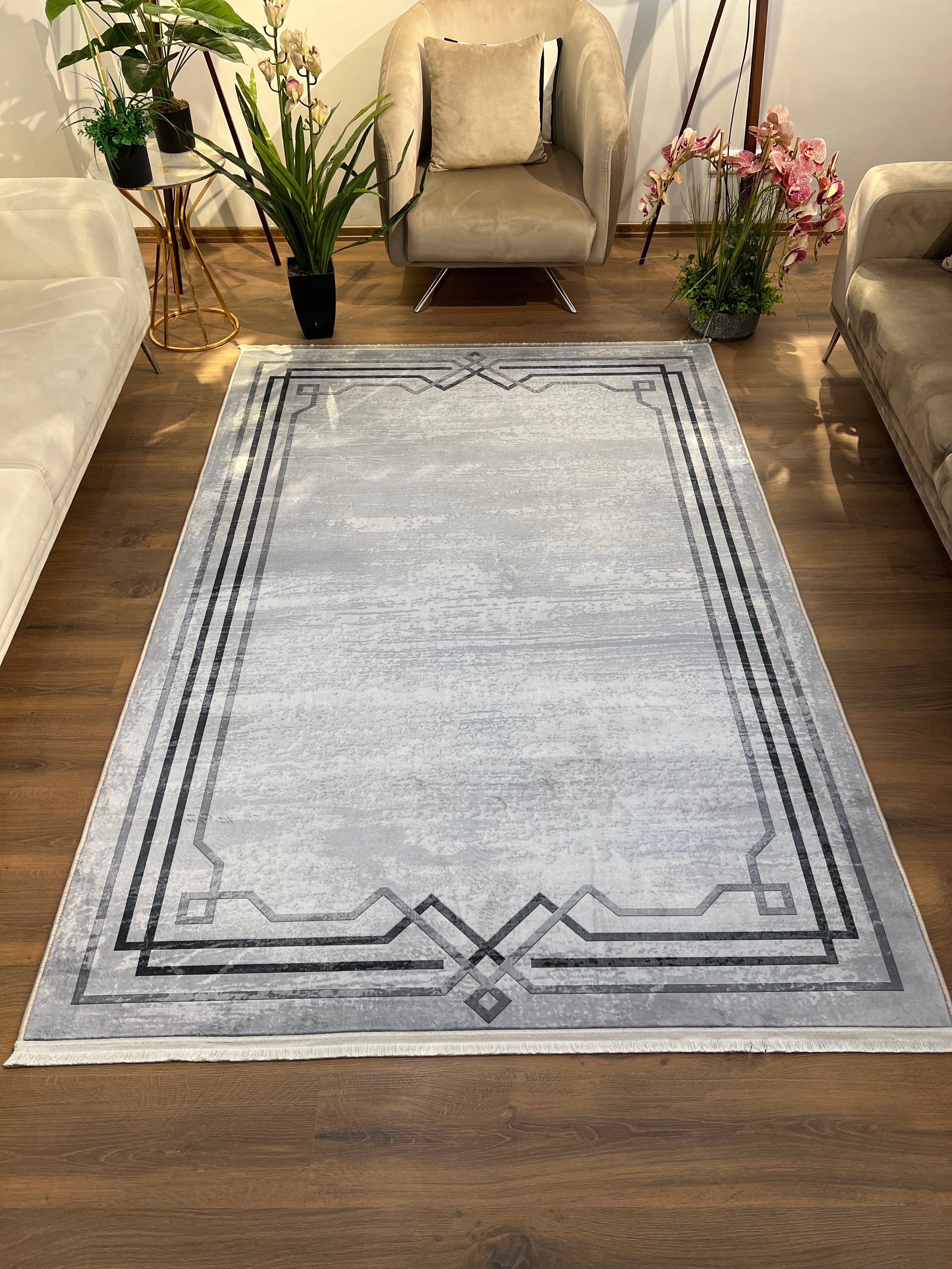 ALMY SOFT - Kaymaz Deri Taban Makinede Yıkanabilir Salon Oturma Odası Mutfak Halısı