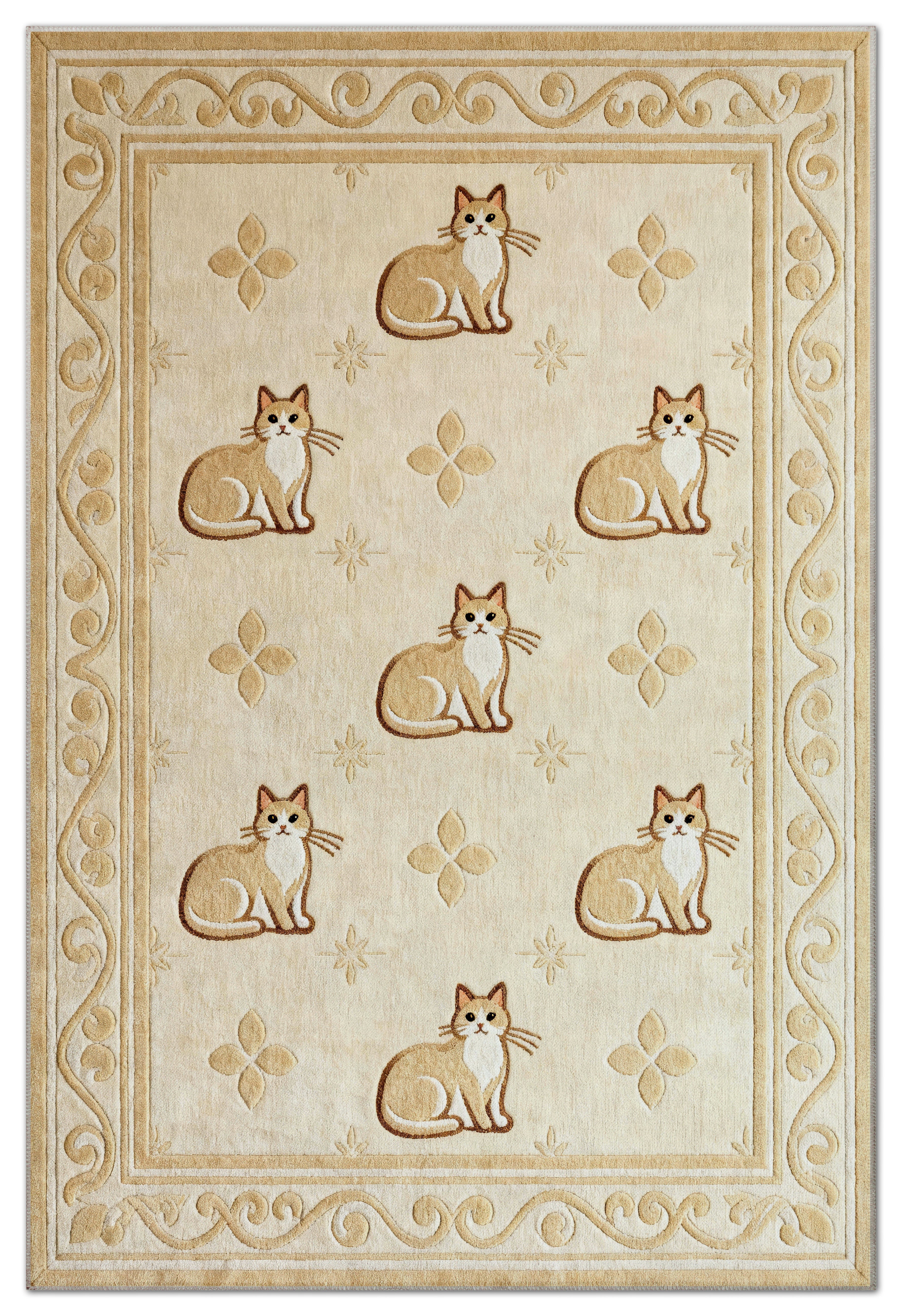 Arte KD005 Kedi Desenli Pati Dostu Hayvanseverler İçin Dekoratif Halı