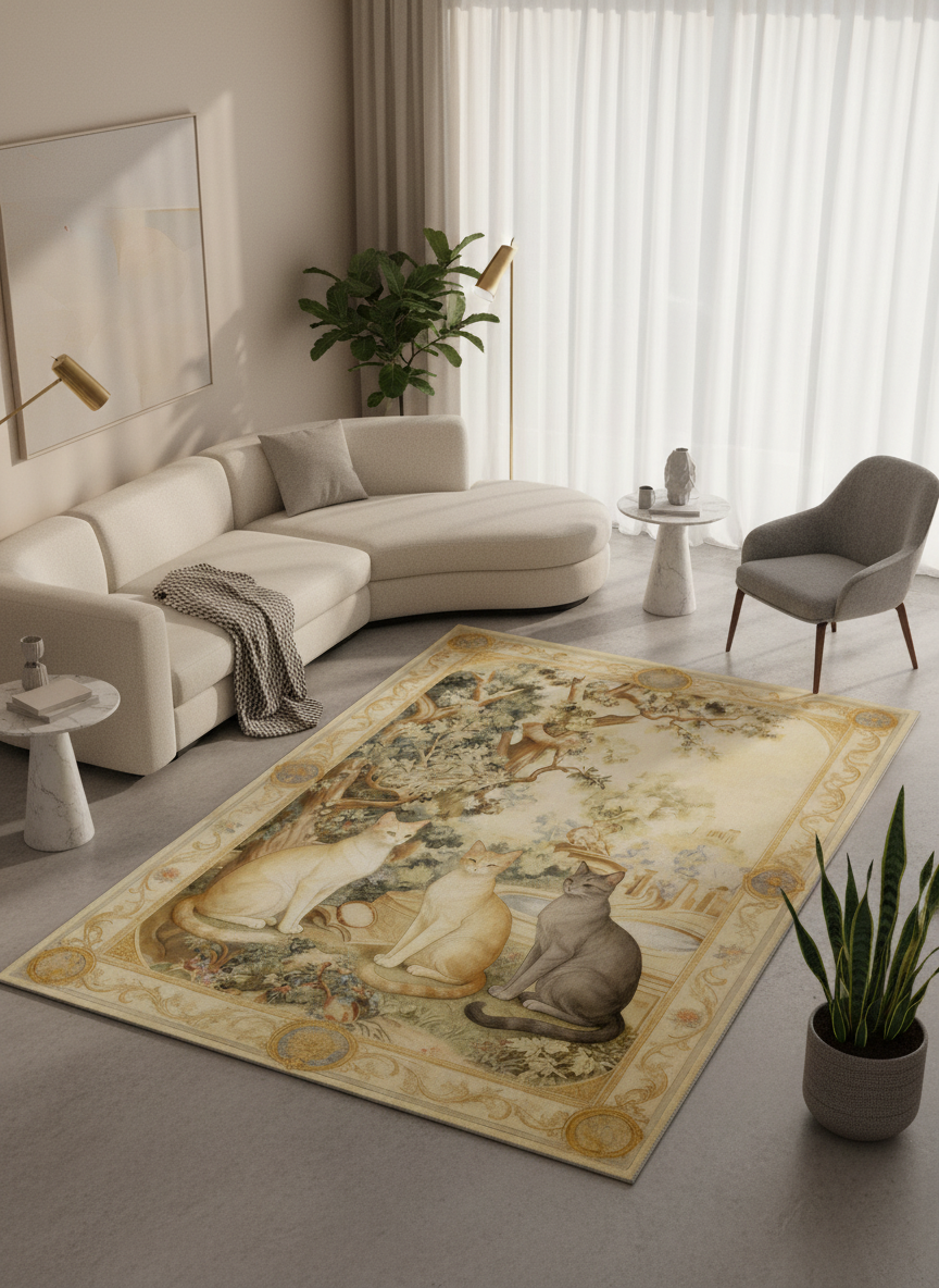 Arte KD009 Kedi Desenli Pati Dostu Hayvanseverler İçin Dekoratif Halı