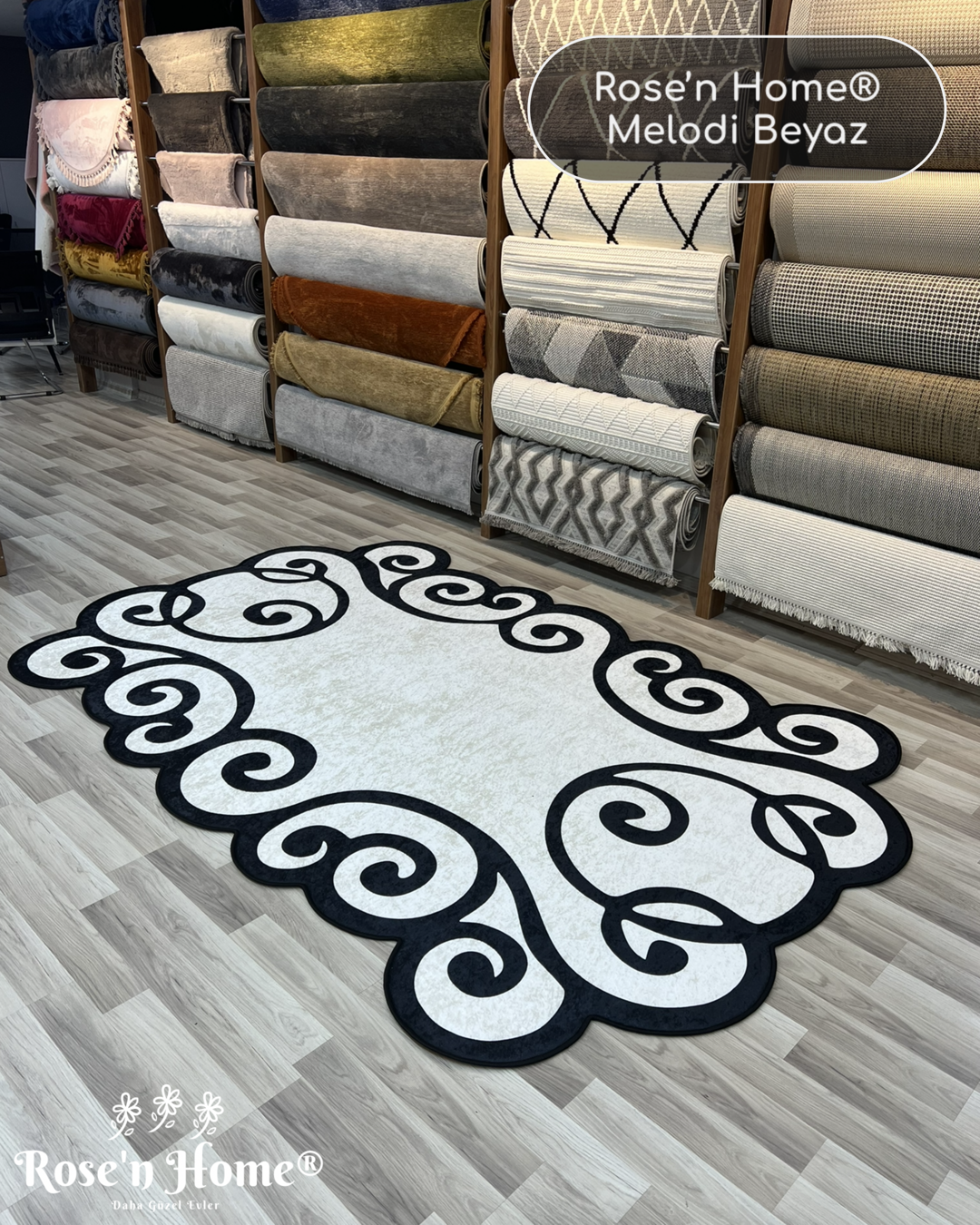 MELODİ BEYAZ - Kaymaz Deri Taban Makinede Yıkanabilir Salon Oturma Odası Mutfak Halısı
