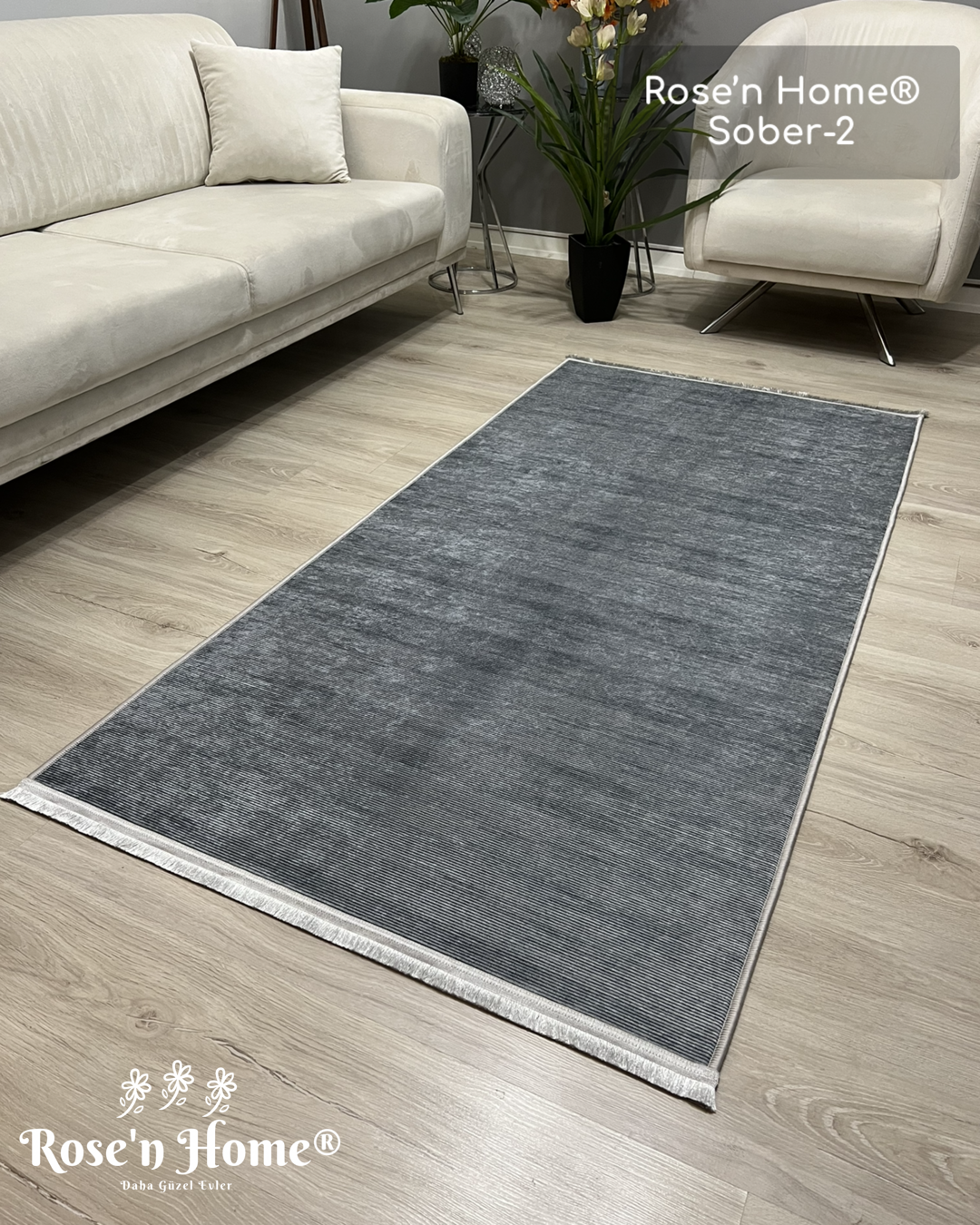 SOBER-2 - Kaymaz Deri Taban Makinede Yıkanabilir Salon Oturma Odası Mutfak Halısı