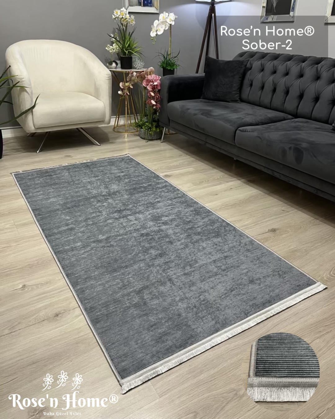 SOBER-2 - Kaymaz Deri Taban Makinede Yıkanabilir Salon Oturma Odası Mutfak Halısı