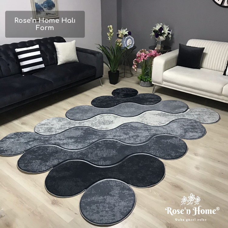 FORM GRİ - Kaymaz Deri Taban Makinede Yıkanabilir Salon Oturma Odası Mutfak Halısı