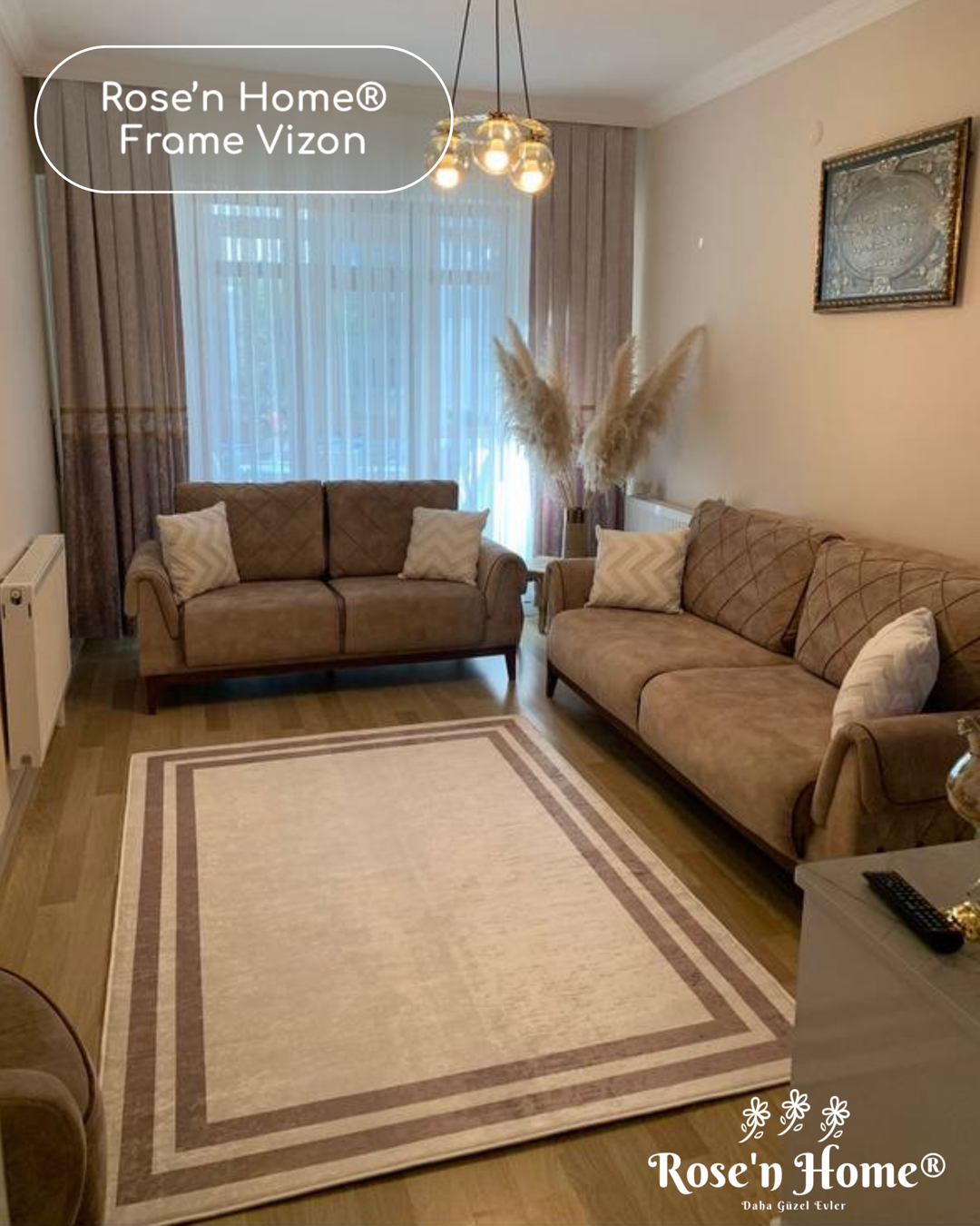 FRAME VİZON - Kaymaz Deri Taban Makinede Yıkanabilir Salon Oturma Odası Mutfak Halısı