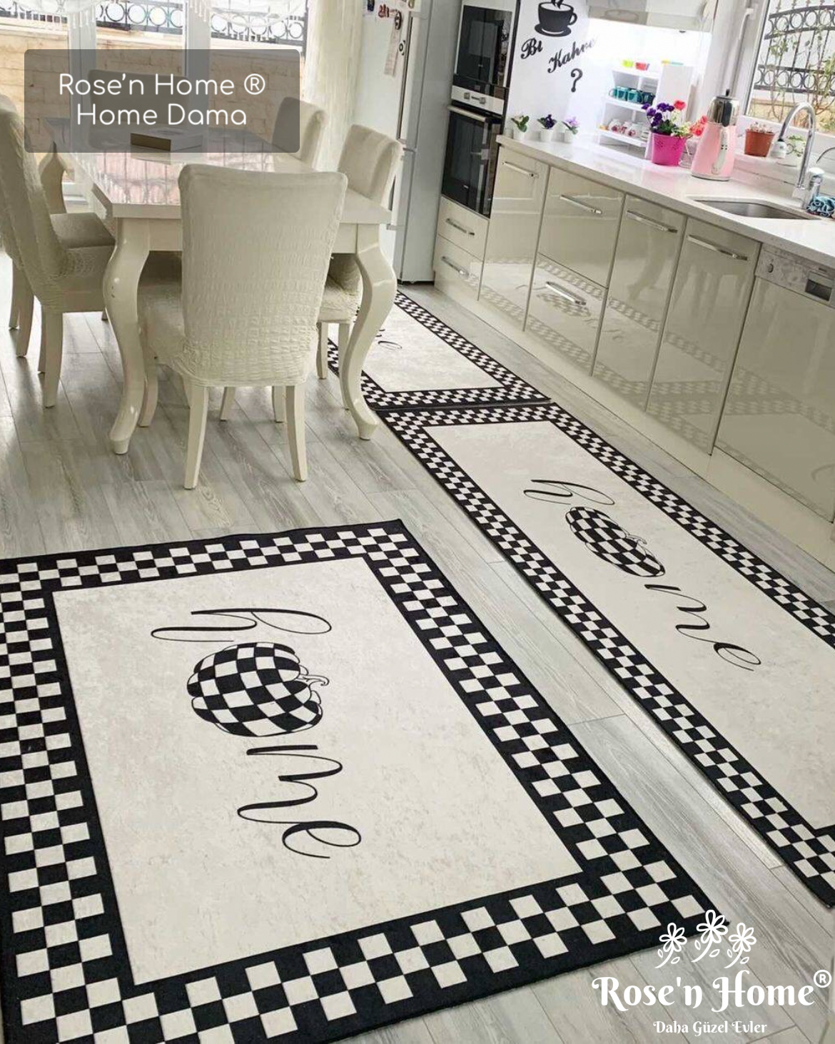 HOME DAMA - Kaymaz Deri Taban Makinede Yıkanabilir Salon Oturma Odası Mutfak Halısı