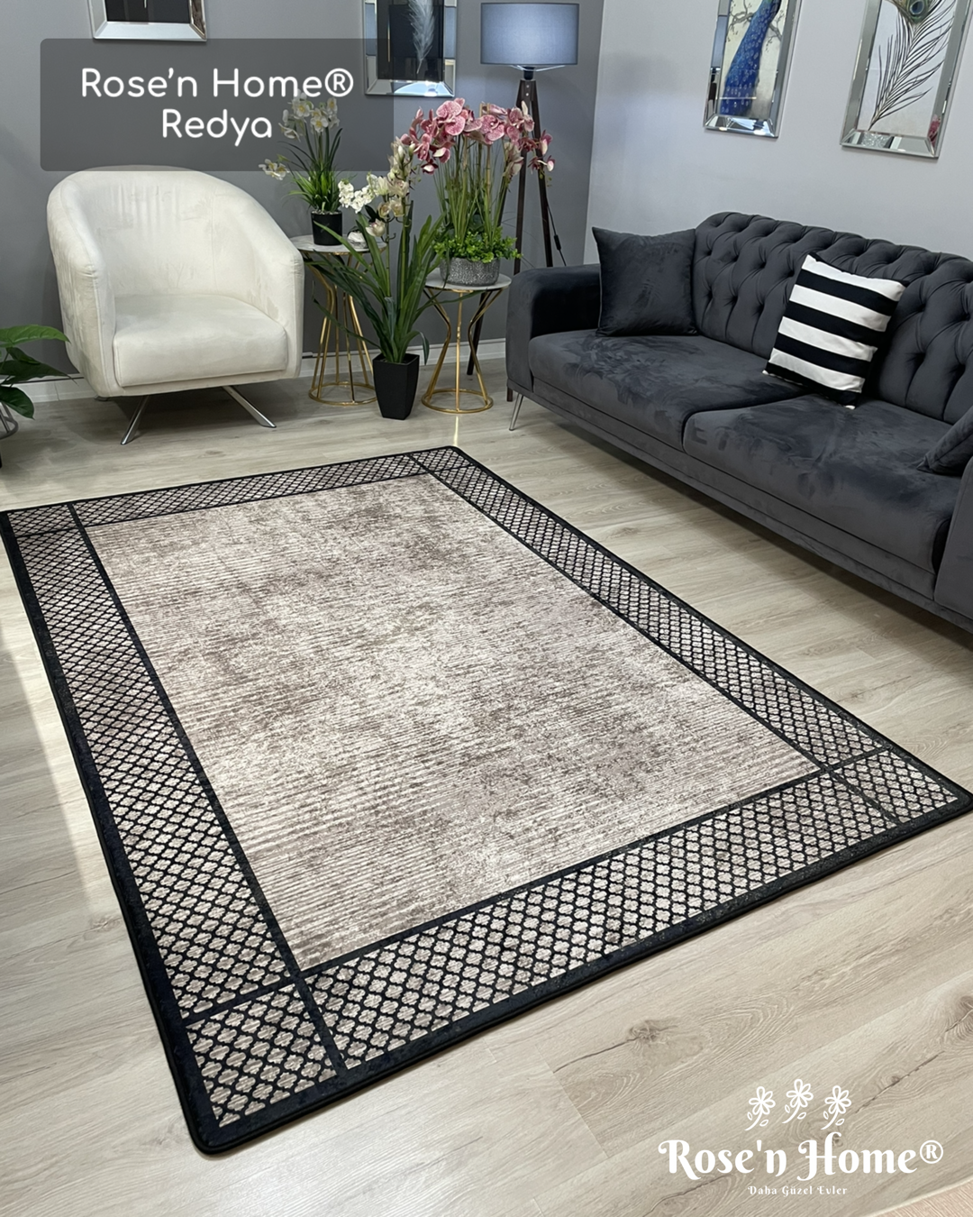 REDYA - Kaymaz Deri Taban Makinede Yıkanabilir Salon Oturma Odası Mutfak Halısı