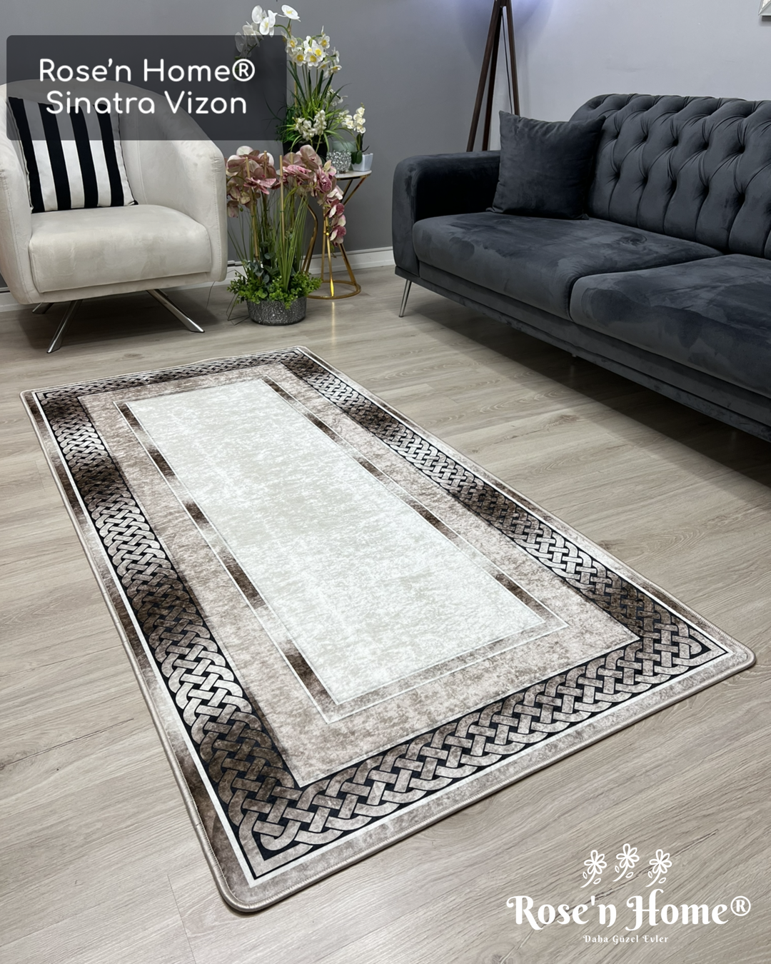 SİNATRA VİZON - Kaymaz Deri Taban Makinede Yıkanabilir Salon Oturma Odası Mutfak Halısı
