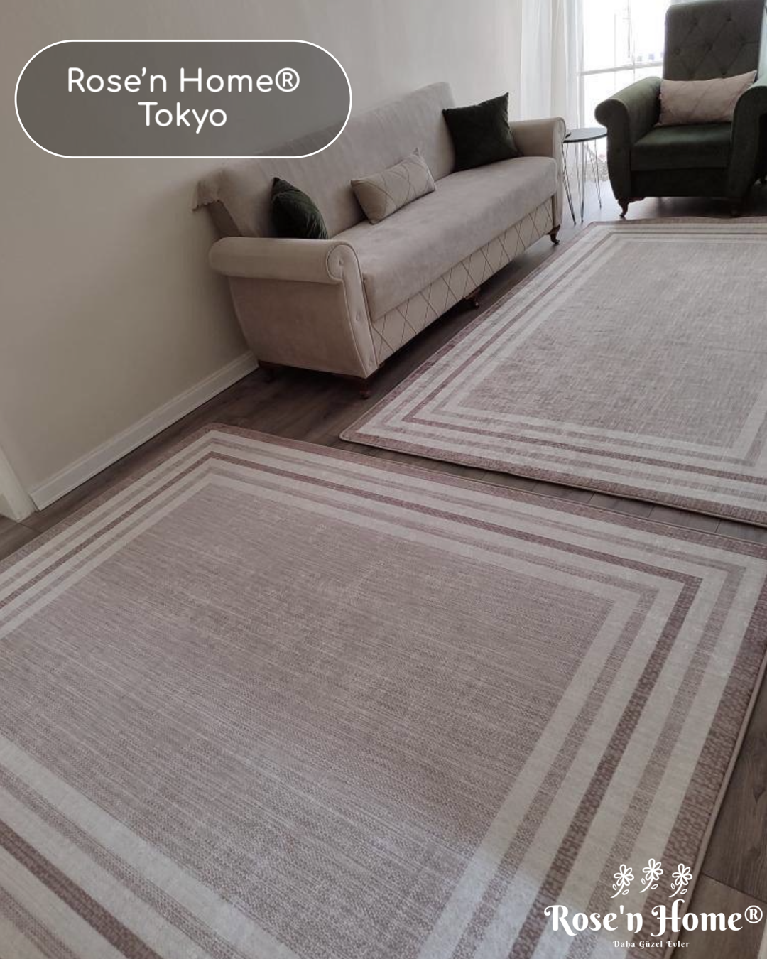 TOKYO - Kaymaz Deri Taban Makinede Yıkanabilir Salon Oturma Odası Mutfak Halısı