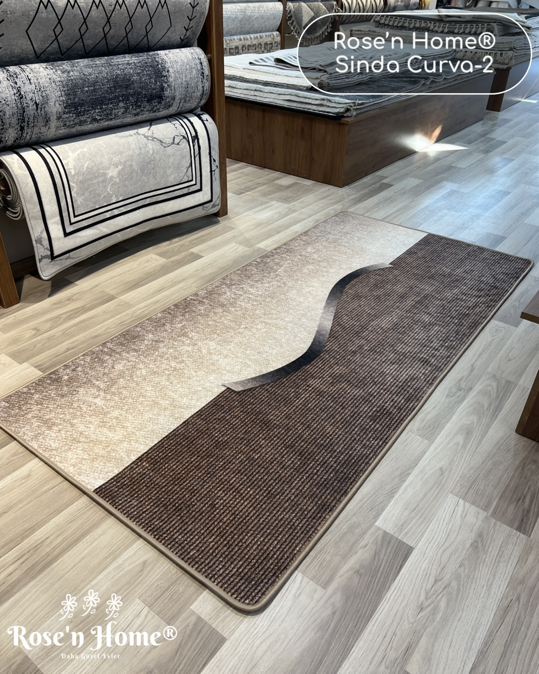 SİNDA CURVA-2 - Kaymaz Deri Taban Makinede Yıkanabilir Salon Oturma Odası Mutfak Halısı