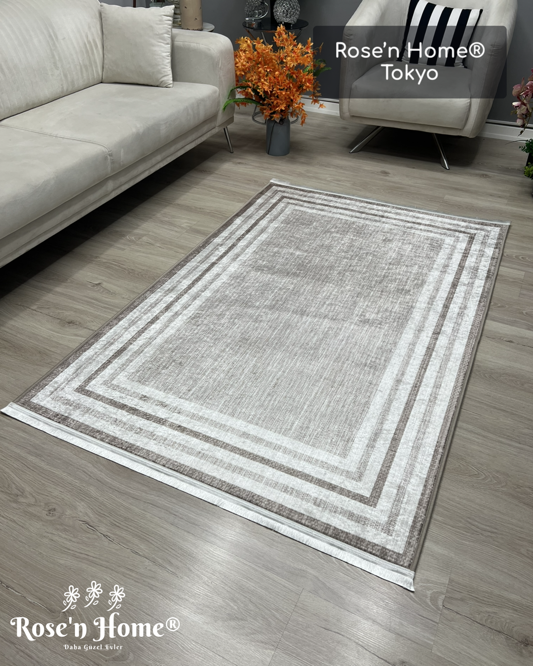 TOKYO - Kaymaz Deri Taban Makinede Yıkanabilir Salon Oturma Odası Mutfak Halısı