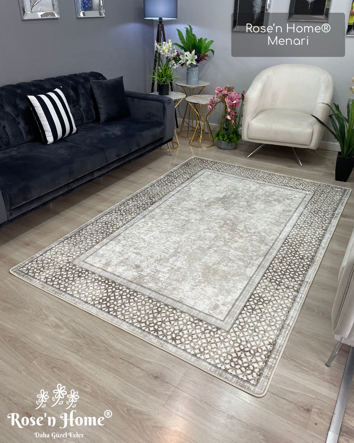 MENARİ - Kaymaz Deri Taban Makinede Yıkanabilir Salon Oturma Odası Mutfak Halısı