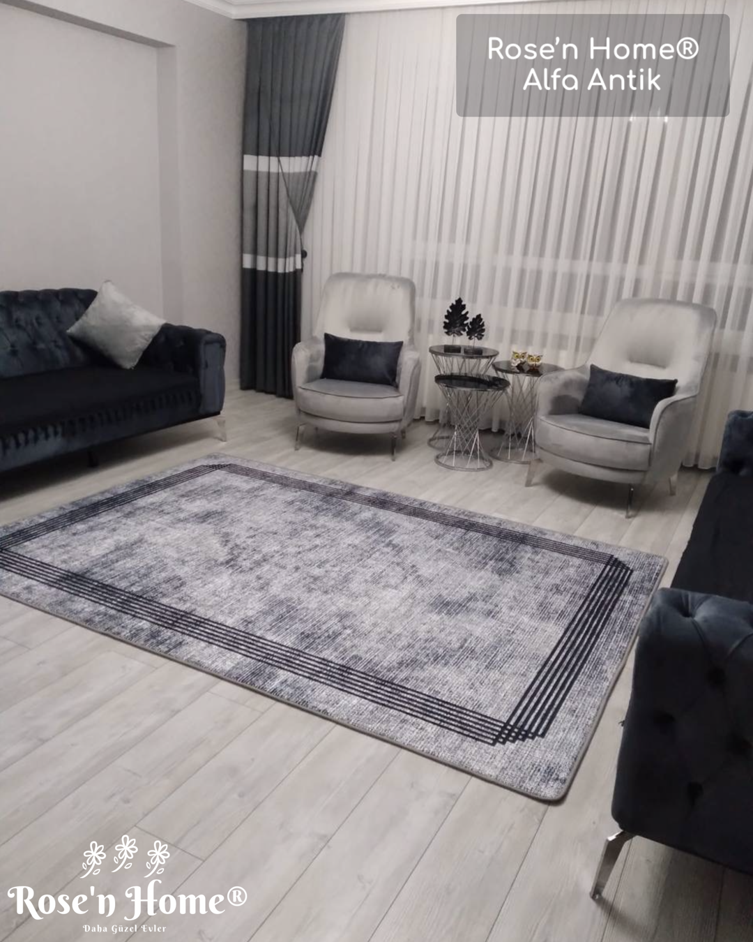 ALFA ANTİK - Kaymaz Deri Taban Makinede Yıkanabilir Salon Oturma Odası Mutfak Halısı