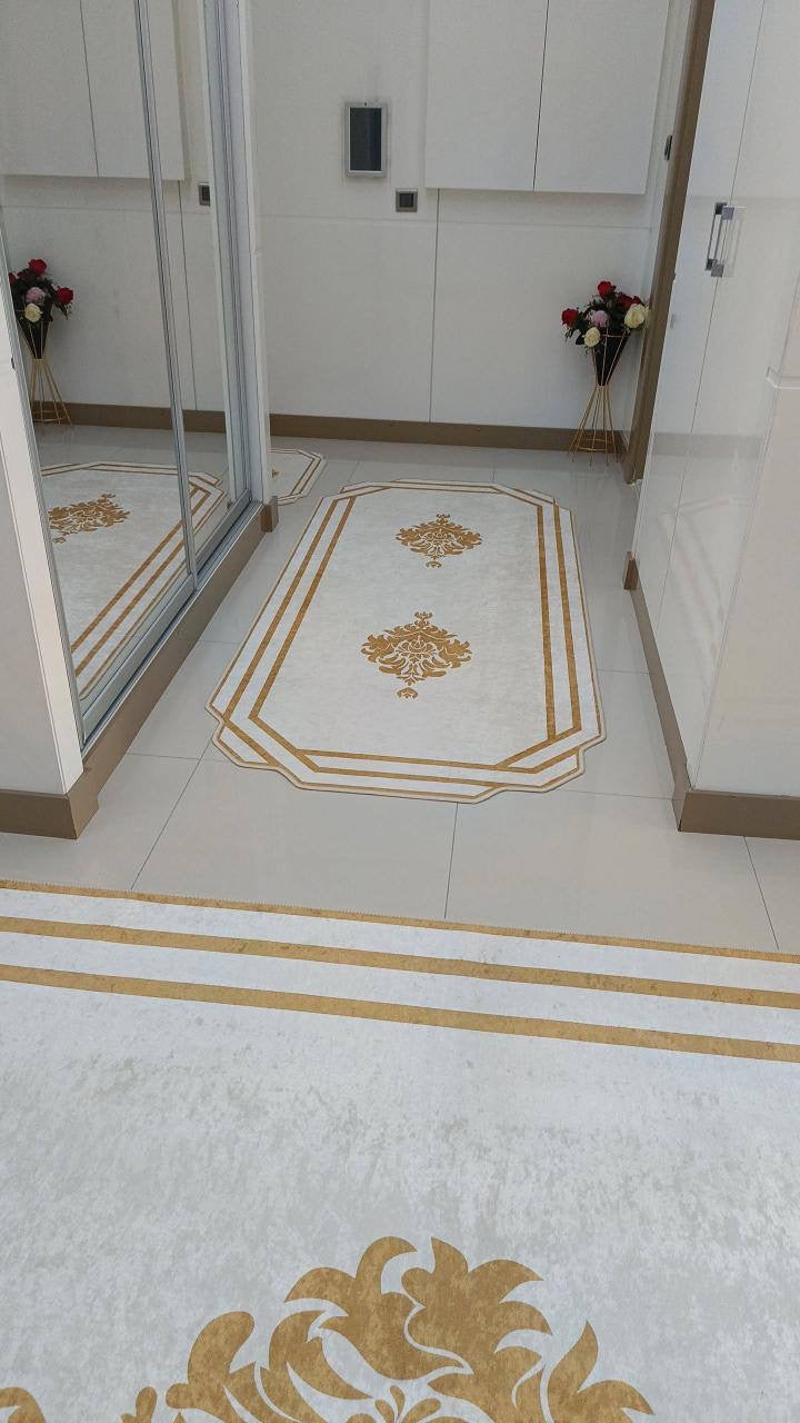 HAN FORM GOLD - Kaymaz Deri Taban Makinede Yıkanabilir Salon Oturma Odası Mutfak Halısı