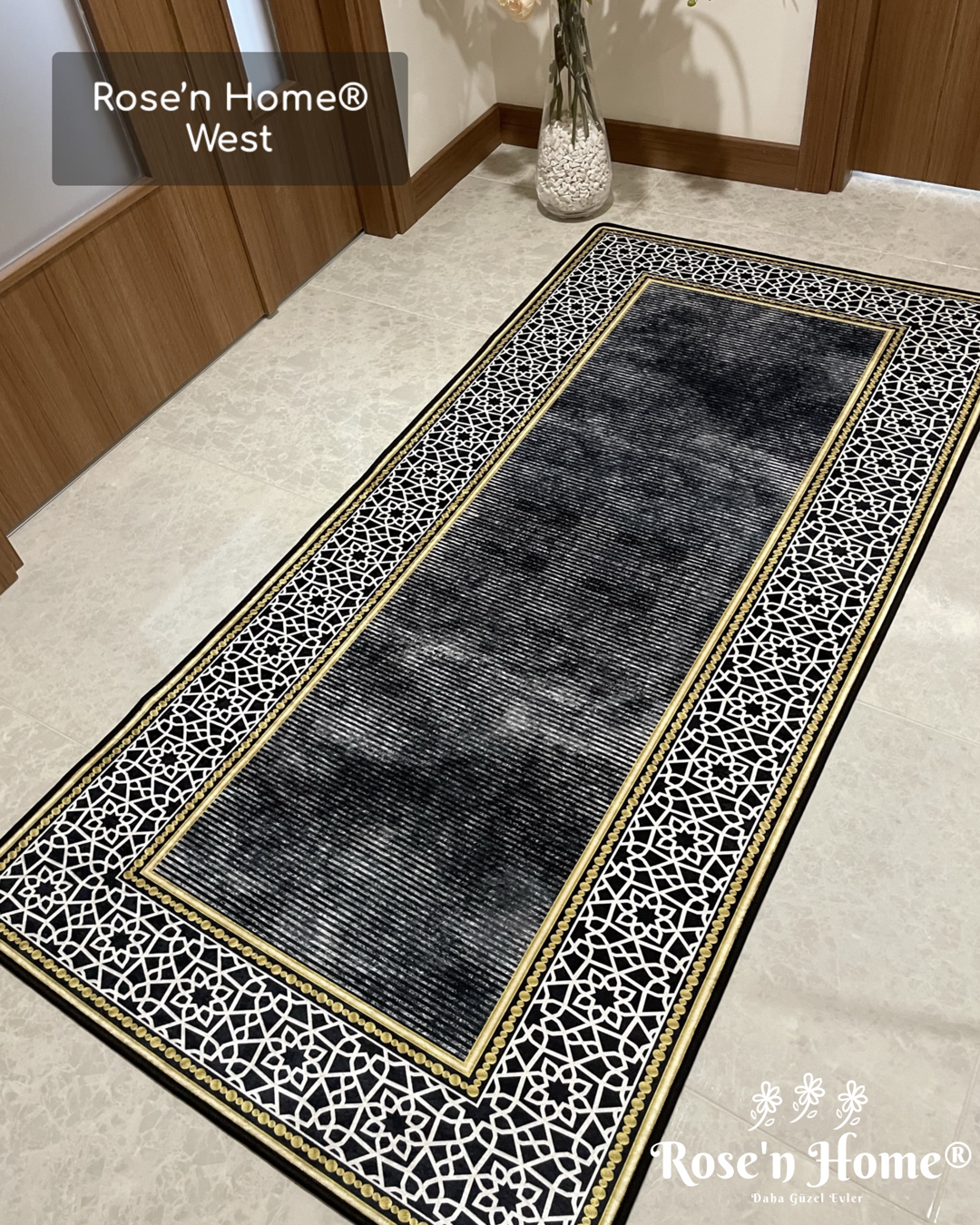 WEST - Kaymaz Deri Taban Makinede Yıkanabilir Salon Oturma Odası Mutfak Halısı
