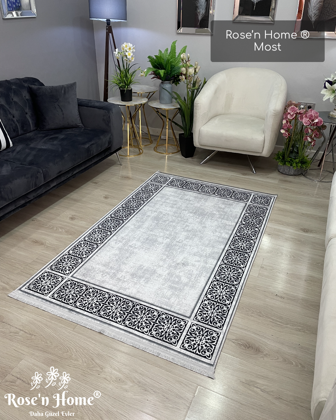 MOST - Kaymaz Deri Taban Makinede Yıkanabilir Salon Oturma Odası Mutfak Halısı