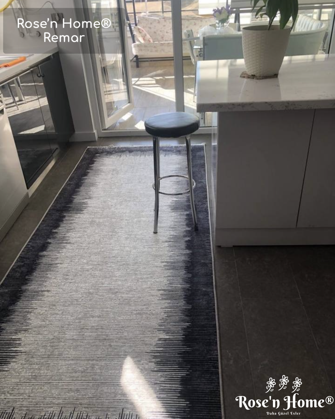 REMAR - Kaymaz Deri Taban Makinede Yıkanabilir Salon Oturma Odası Mutfak Halısı