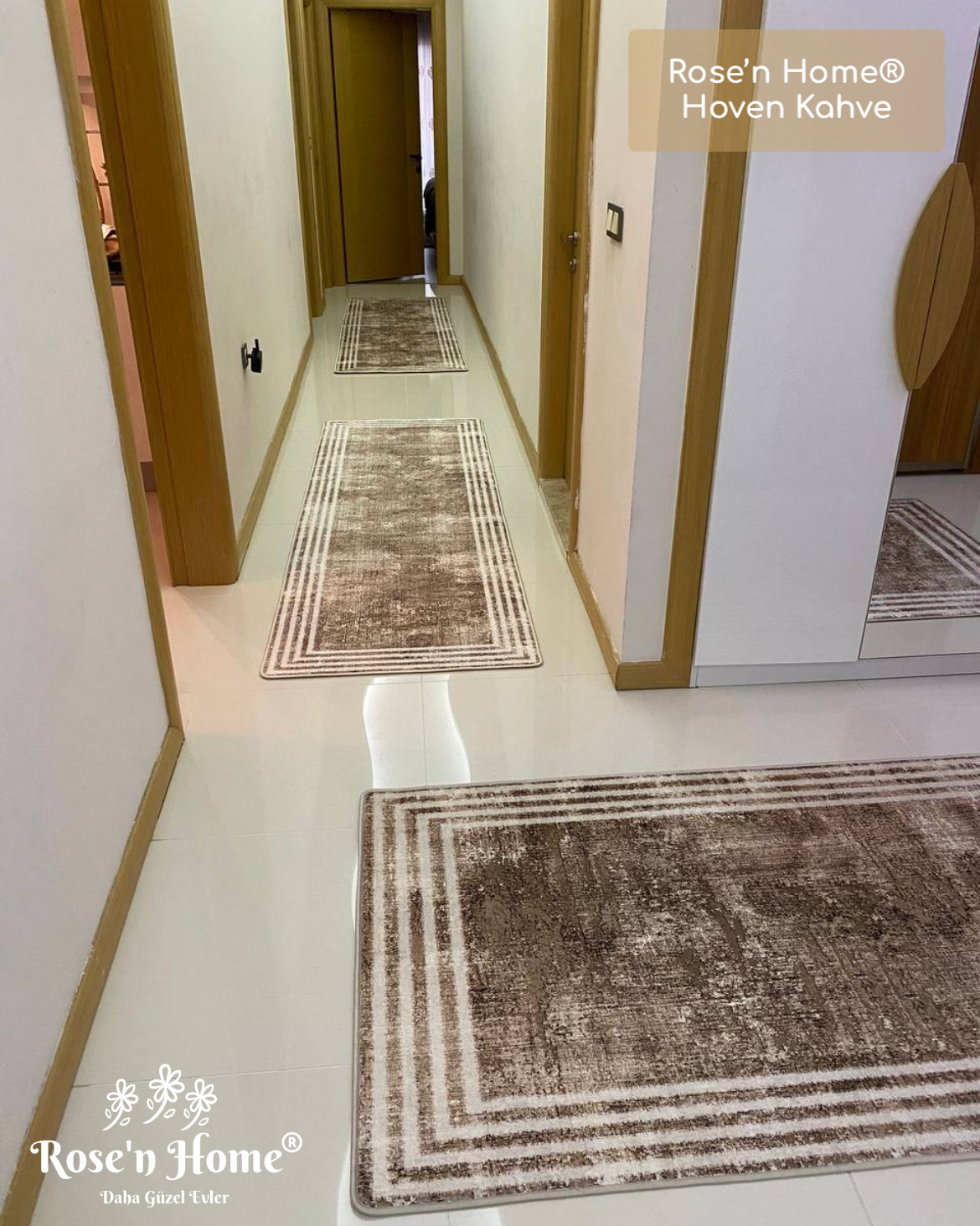 HOVEN KAHVE - Kaymaz Deri Taban Makinede Yıkanabilir Salon Oturma Odası Mutfak Halısı