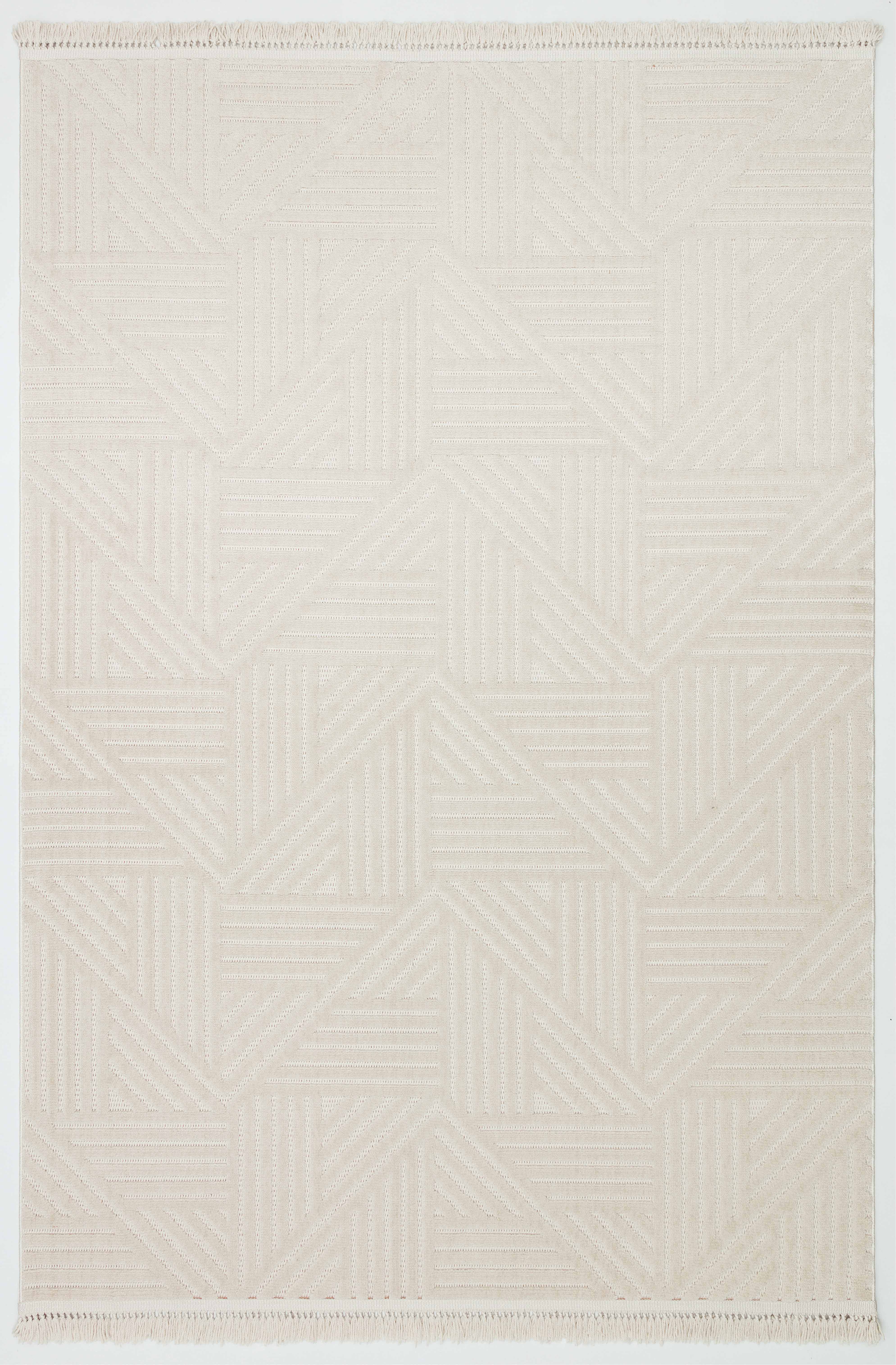 MİLAS C14-BEJ Kabartmalı Modern Geometrik Desenli Salon Koridor Mutfak Halısı