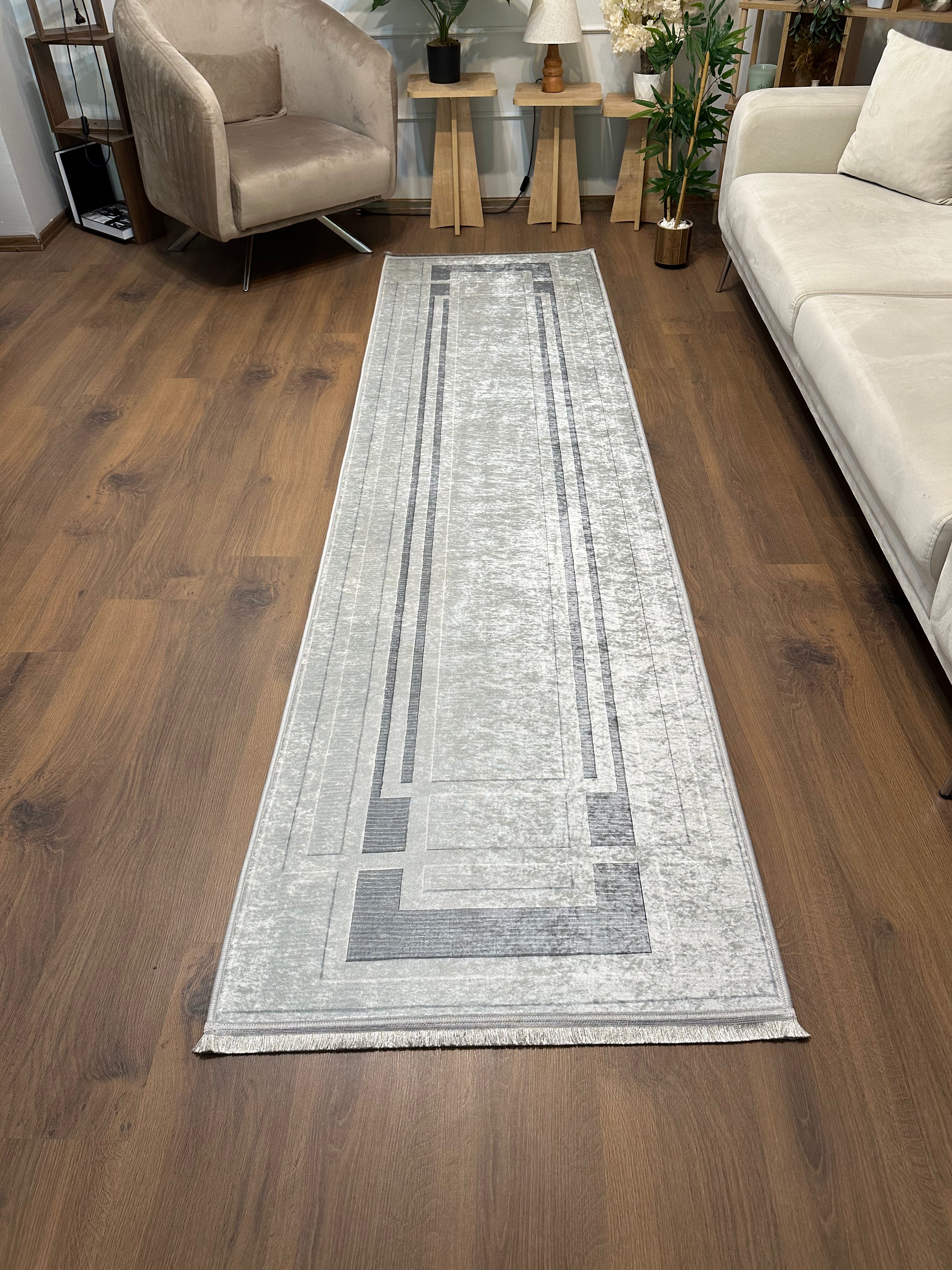 GARDEN GRİ - Kaymaz Deri Taban Makinede Yıkanabilir Salon Oturma Odası Mutfak Halısı