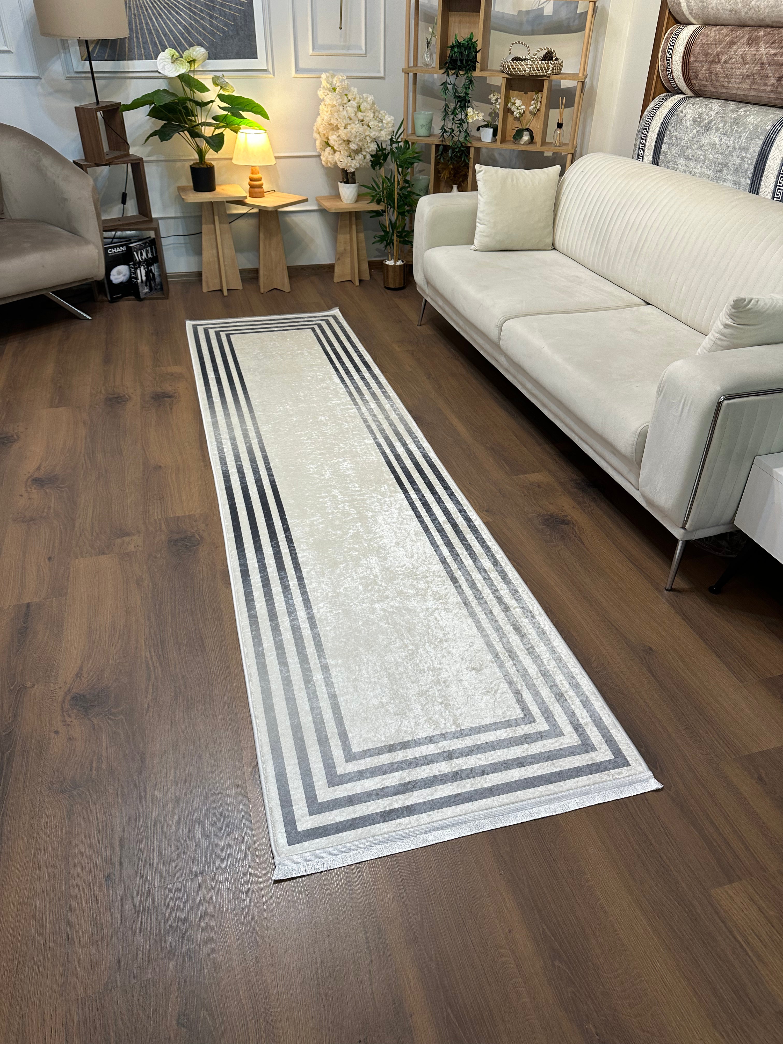 MULTİ GRİ - Kaymaz Deri Taban Makinede Yıkanabilir Salon Oturma Odası Mutfak Halısı