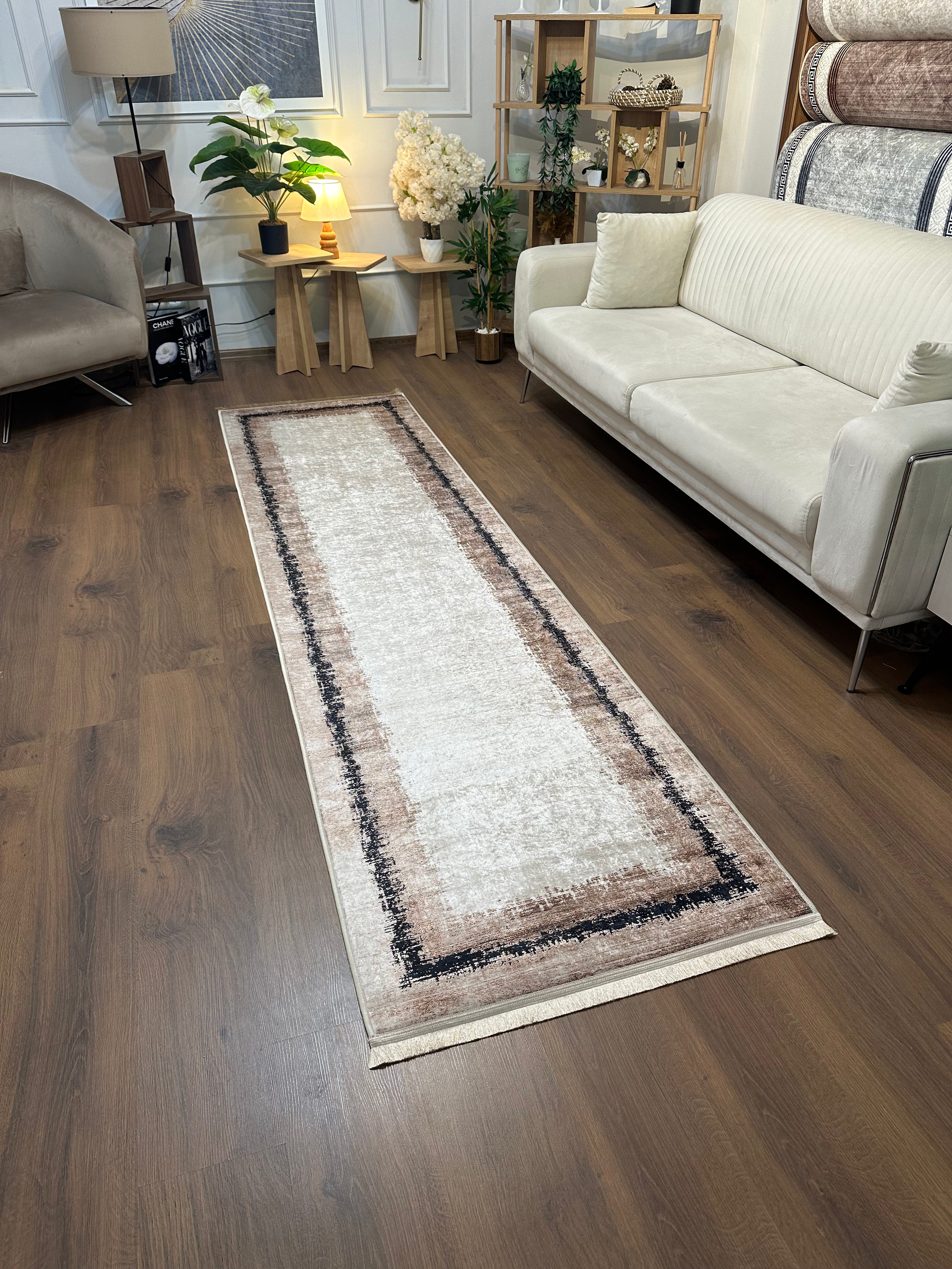 NORA - Kaymaz Deri Taban Makinede Yıkanabilir Salon Oturma Odası Mutfak Halısı