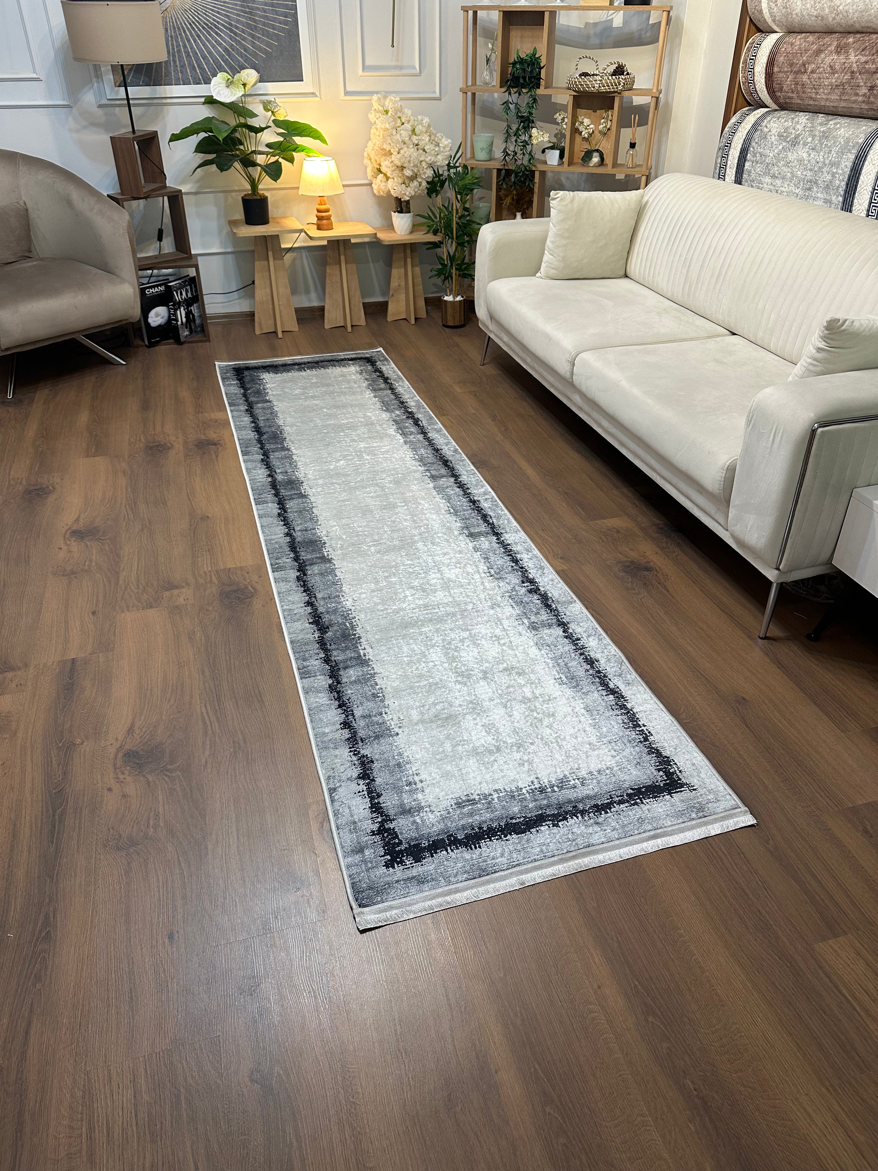 NORA GRİ - Kaymaz Deri Taban Makinede Yıkanabilir Salon Oturma Odası Mutfak Halısı