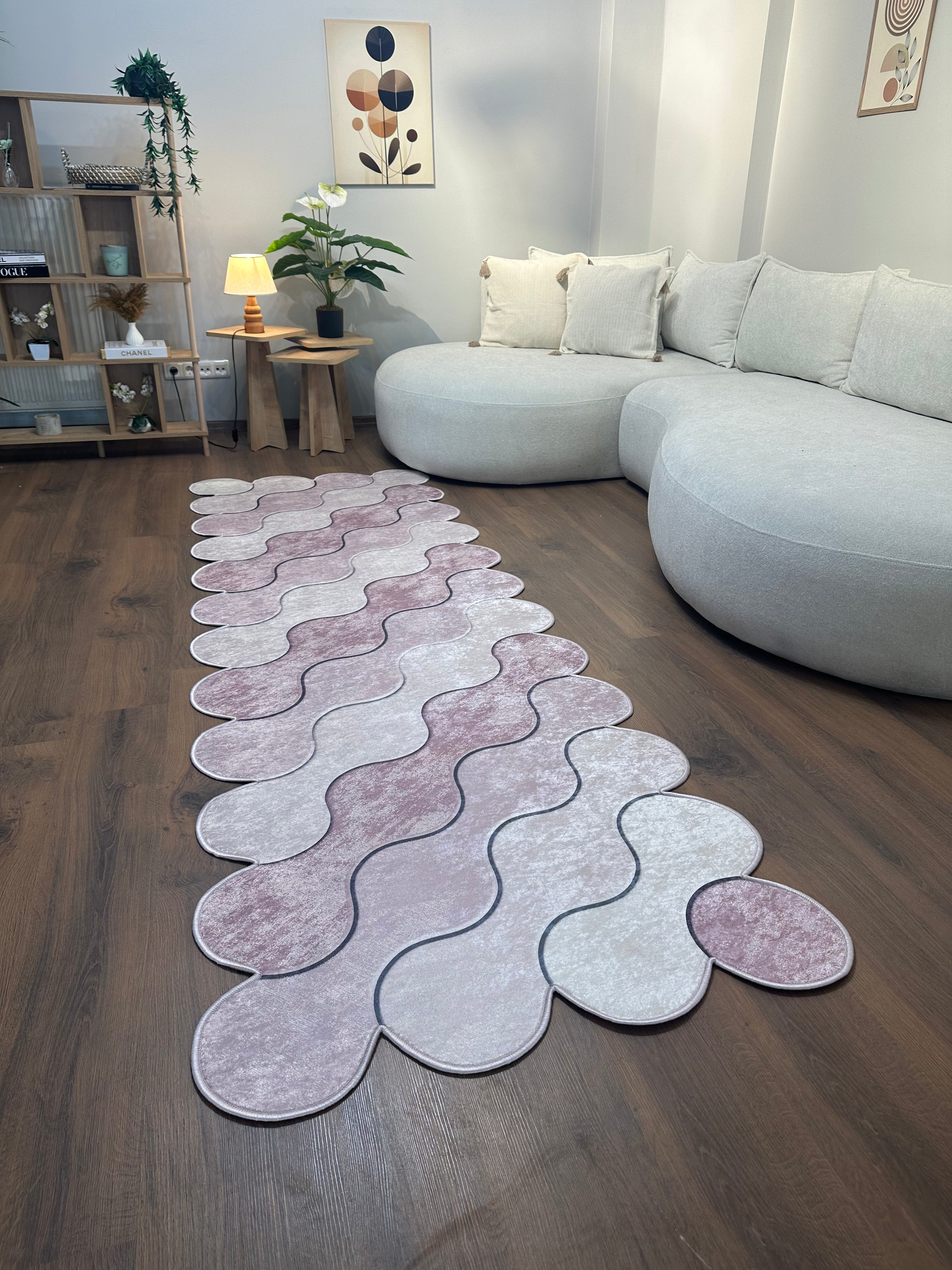 FORM PUDRA - Kaymaz Deri Taban Makinede Yıkanabilir Salon Oturma Odası Mutfak Halısı