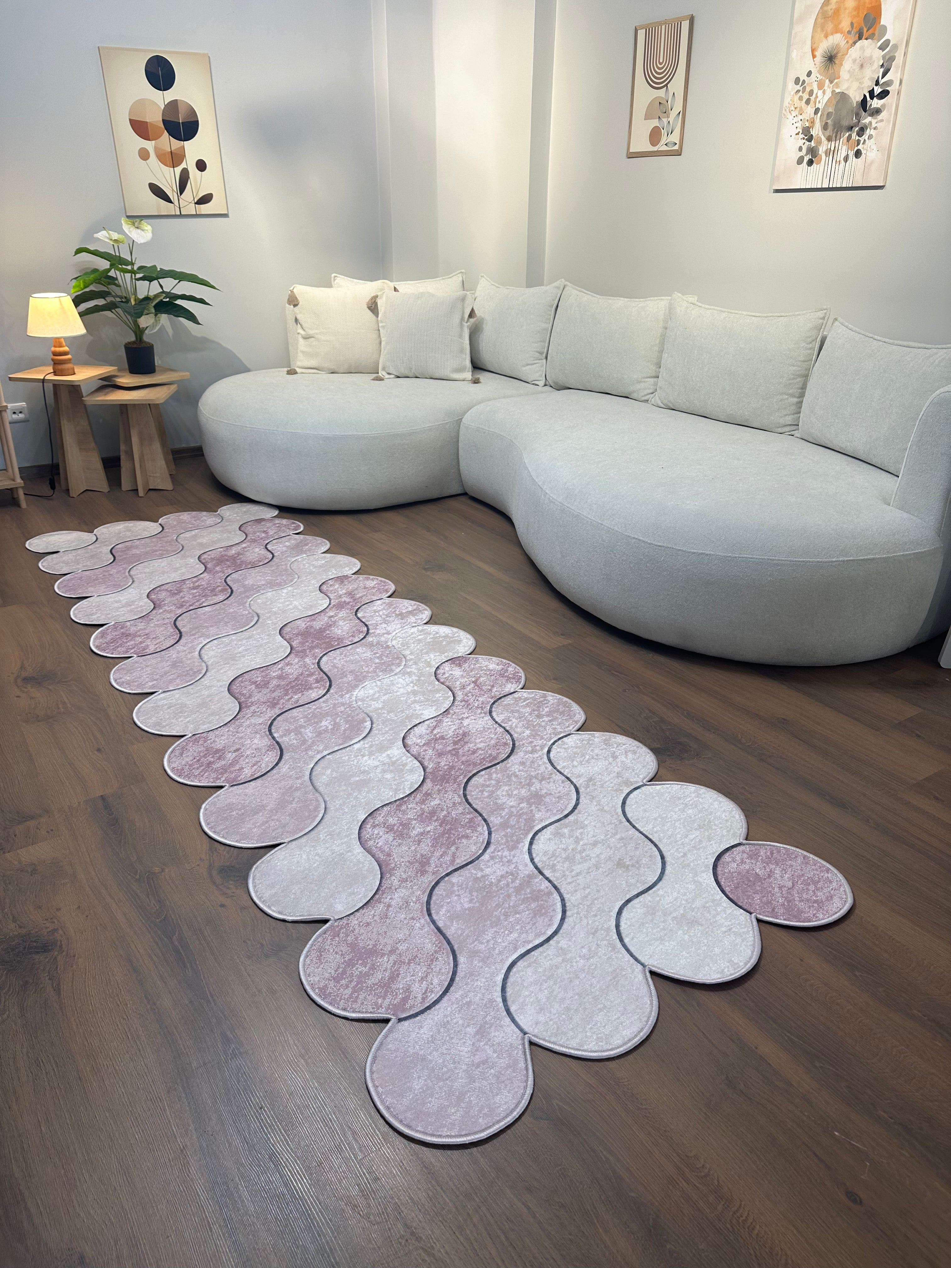 FORM PUDRA - Kaymaz Deri Taban Makinede Yıkanabilir Salon Oturma Odası Mutfak Halısı