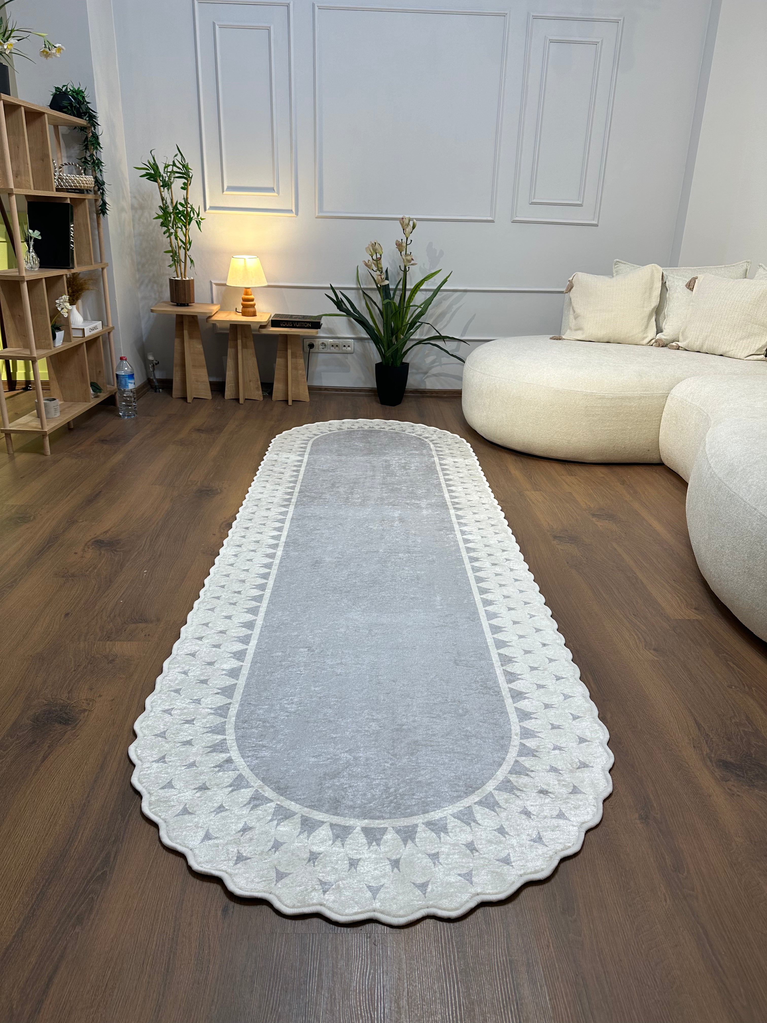 FUGA GRİ - Kaymaz Deri Taban Makinede Yıkanabilir Salon Oturma Odası Mutfak Halısı