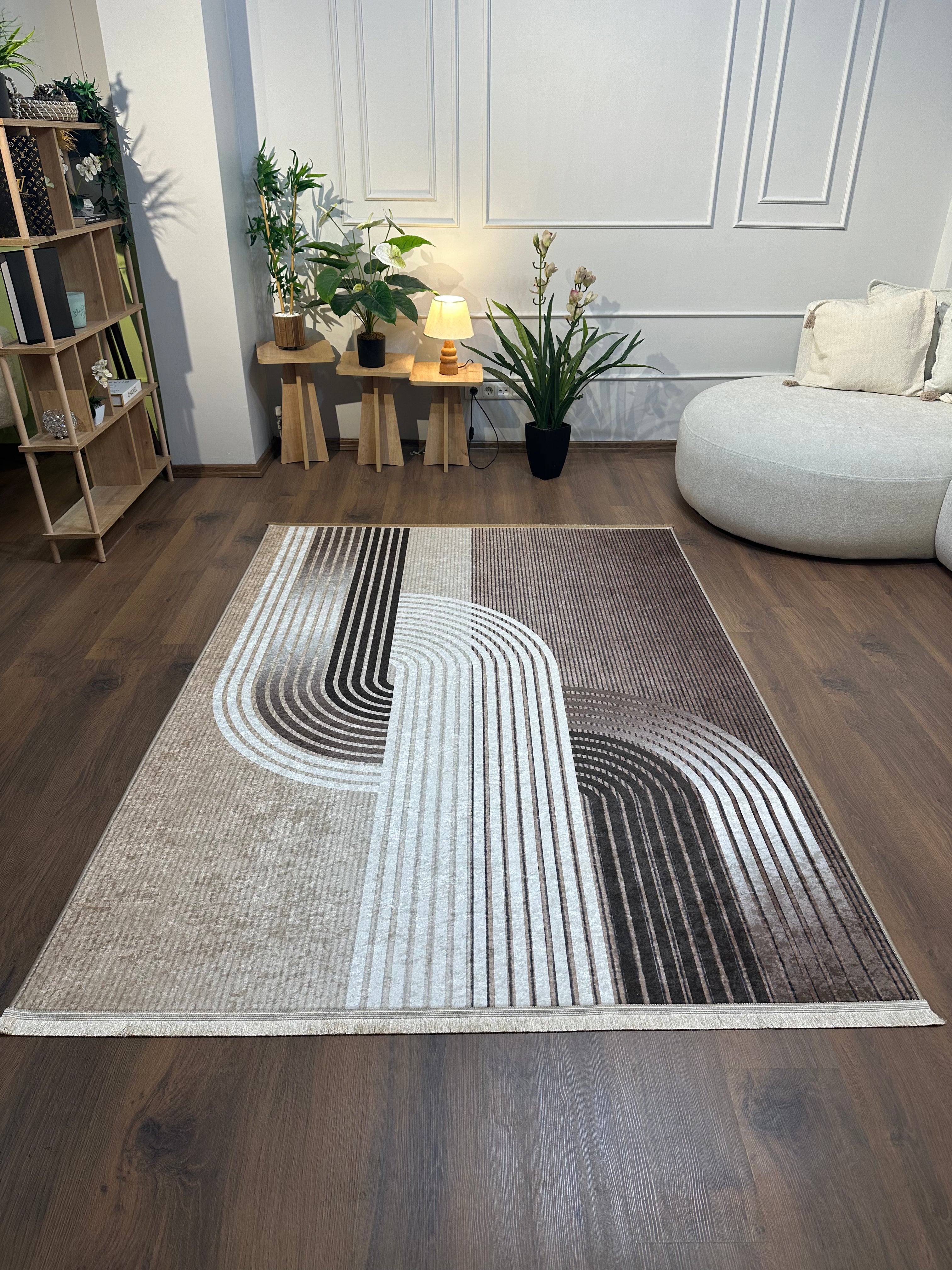 LUNA VİZON DEGRA - Kaymaz Deri Taban Makinede Yıkanabilir Salon Oturma Odası Mutfak Halısı