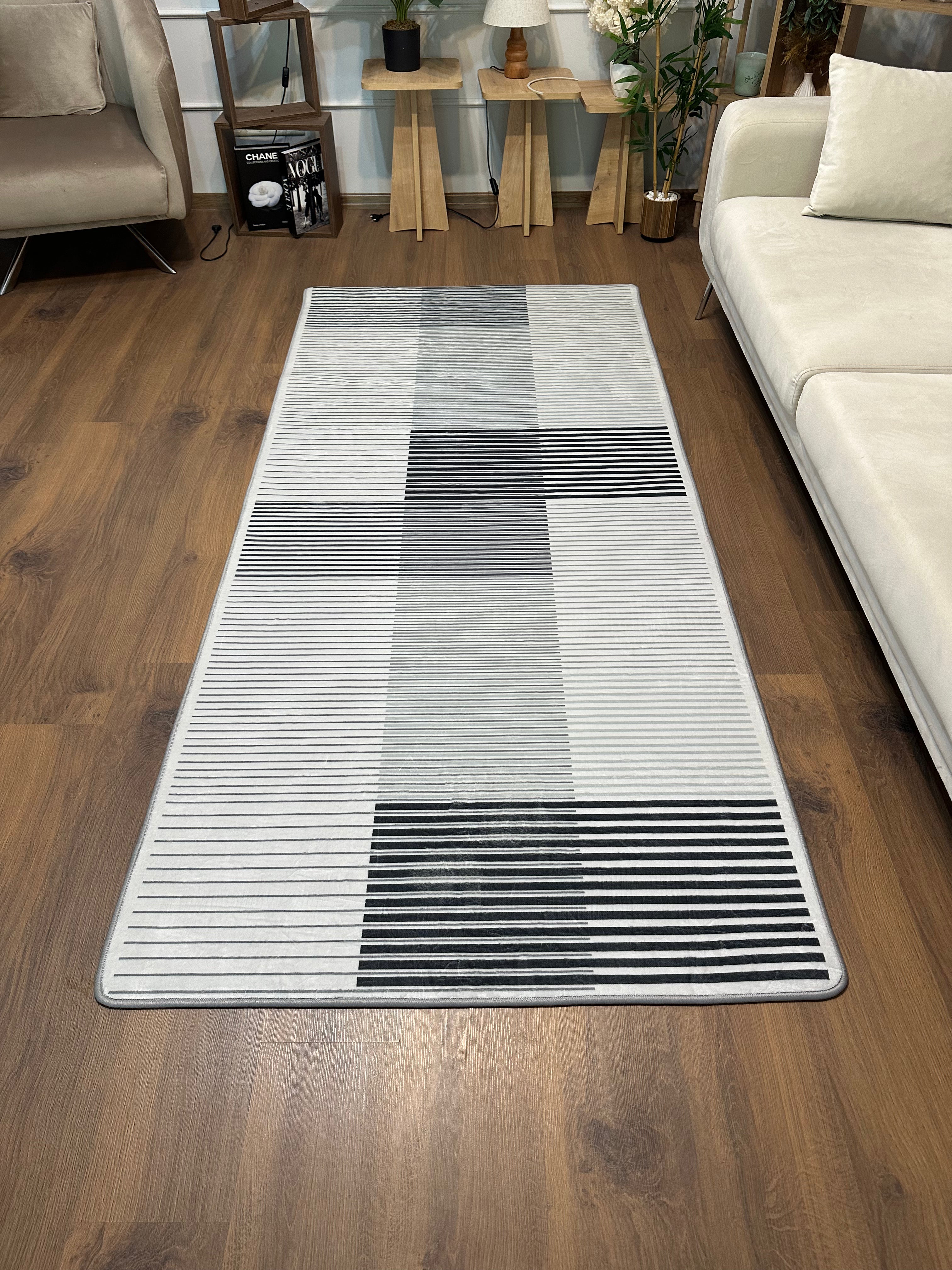 MULTİLİNE GRİ - Kaymaz Deri Taban Makinede Yıkanabilir Salon Oturma Odası Mutfak Halısı