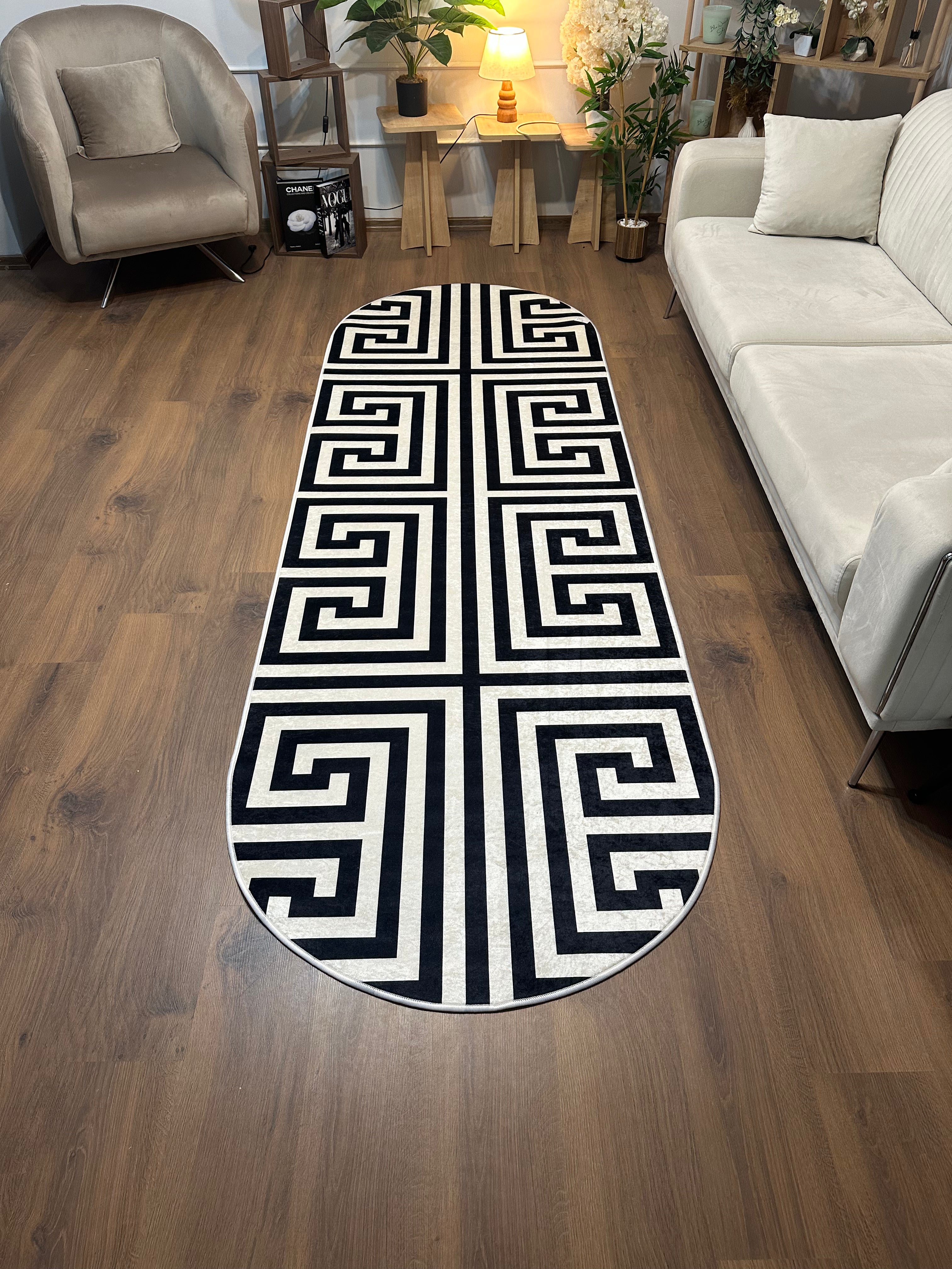 LABİRENT - Kaymaz Deri Taban Makinede Yıkanabilir Salon Oturma Odası Mutfak Halısı