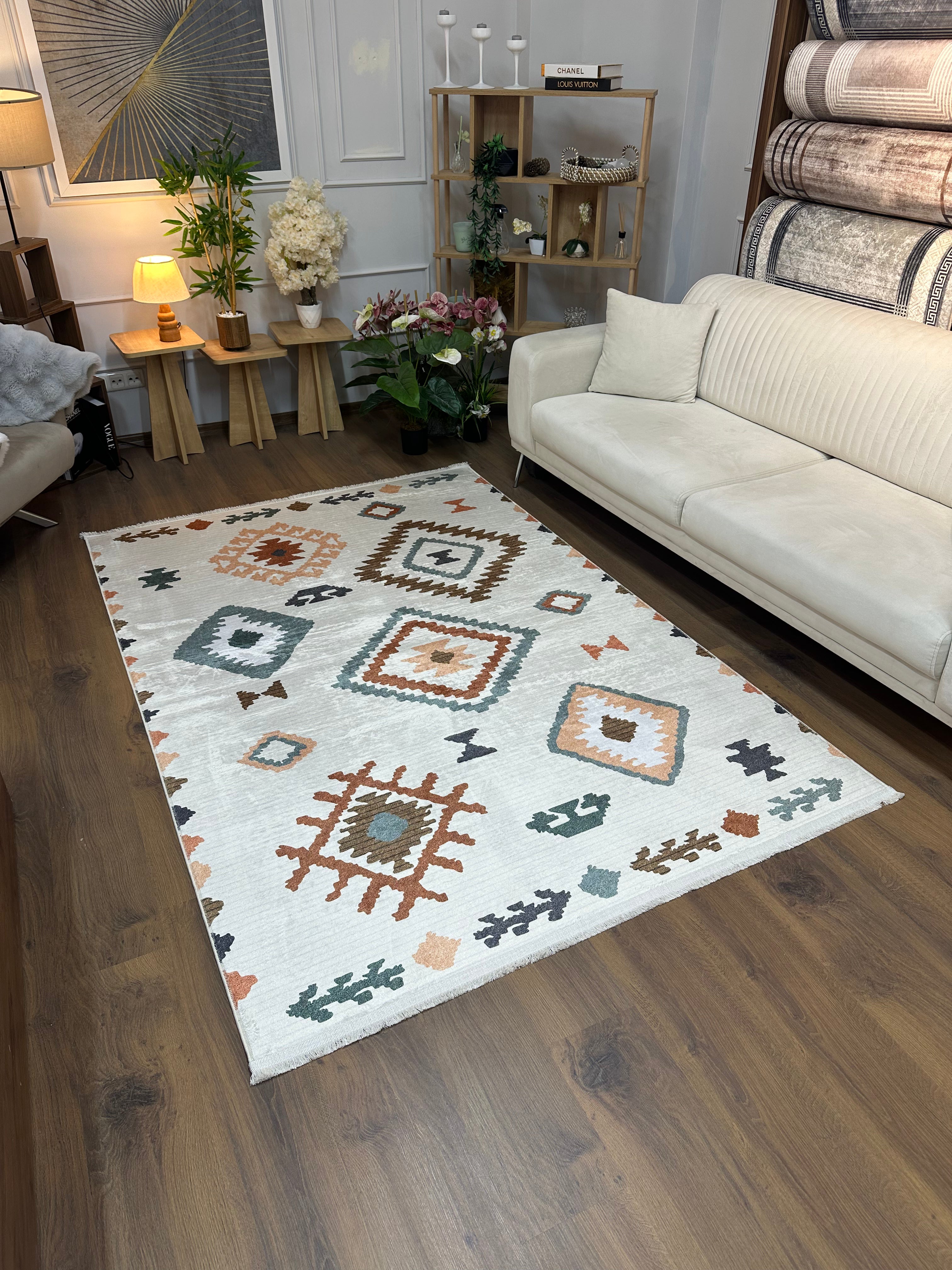 NEVADA - Kaymaz Deri Taban Makinede Yıkanabilir Salon Oturma Odası Mutfak Halısı