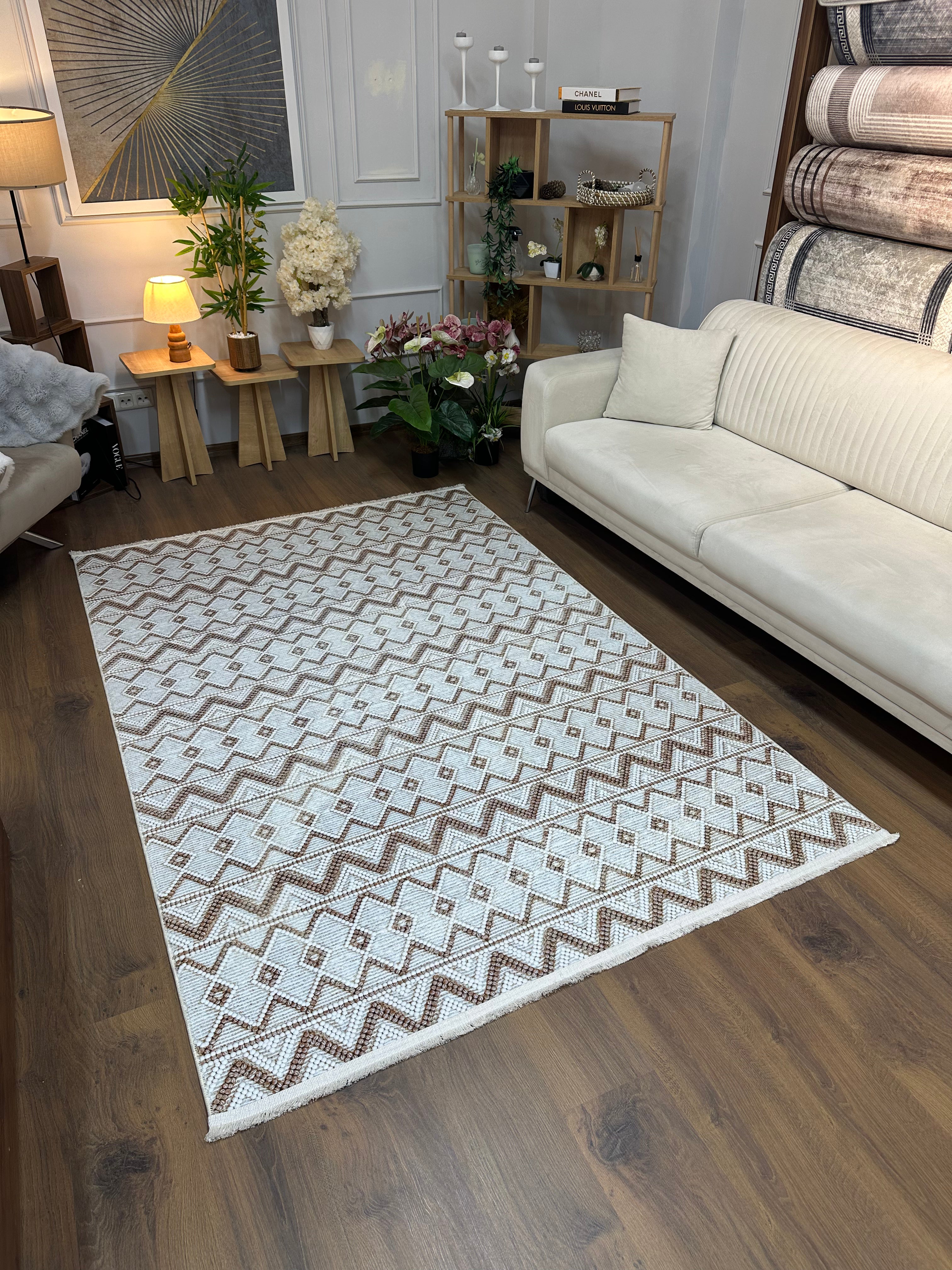 NEBRASKA - Kaymaz Deri Taban Makinede Yıkanabilir Salon Oturma Odası Mutfak Halısı