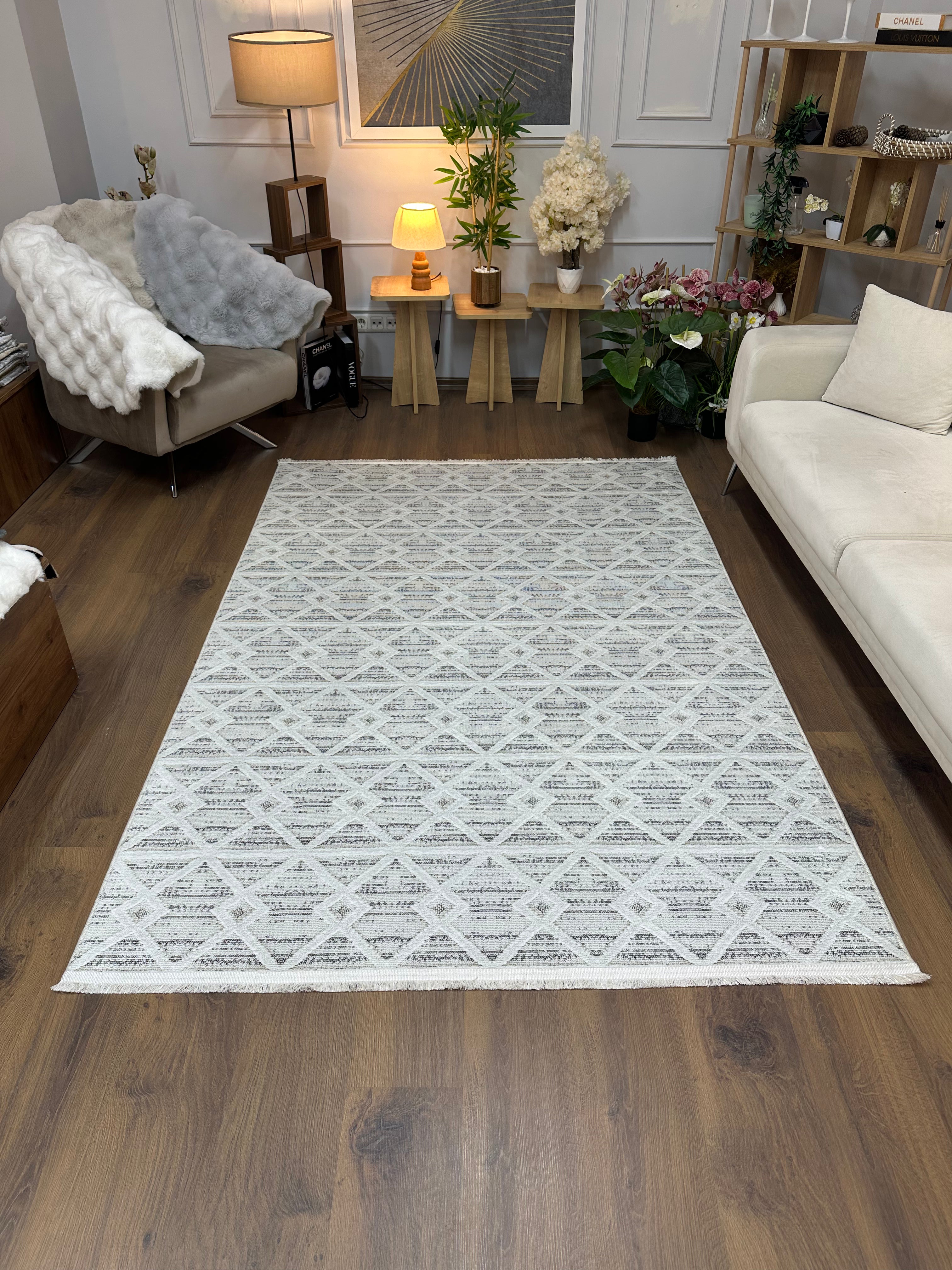 VERMONT - Kaymaz Deri Taban Makinede Yıkanabilir Salon Oturma Odası Mutfak Halısı