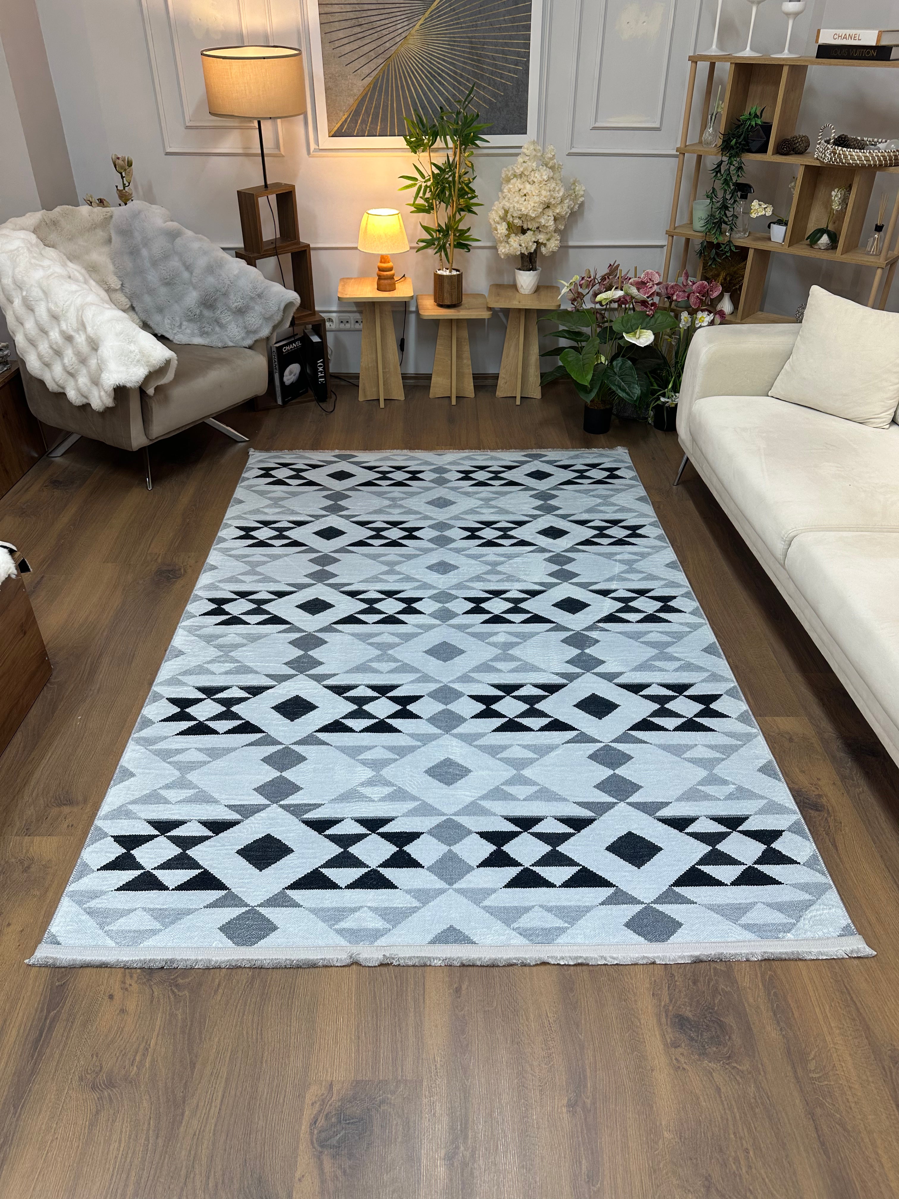 SANTO - Kaymaz Deri Taban Makinede Yıkanabilir Salon Oturma Odası Mutfak Halısı