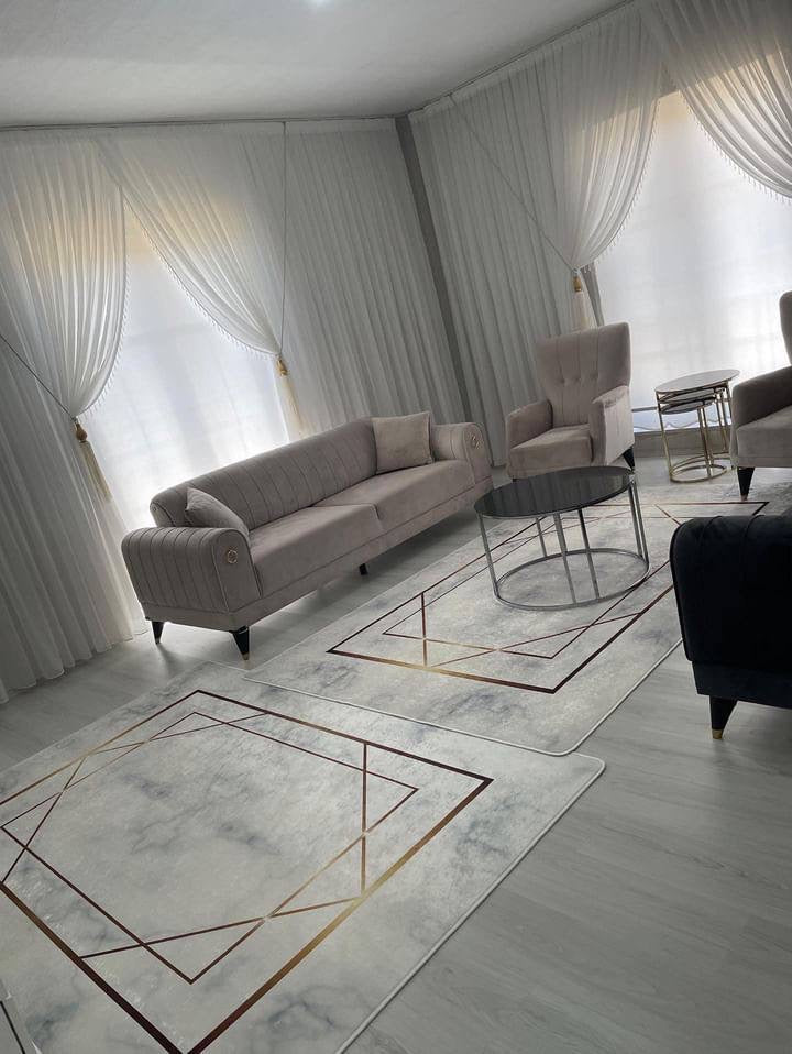 SERRA GOLD - Kaymaz Deri Taban Makinede Yıkanabilir Salon Oturma Odası Mutfak Halısı