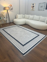 OLİVİA GRİ - Kaymaz Deri Taban Makinede Yıkanabilir Salon Oturma Odası Mutfak Halısı