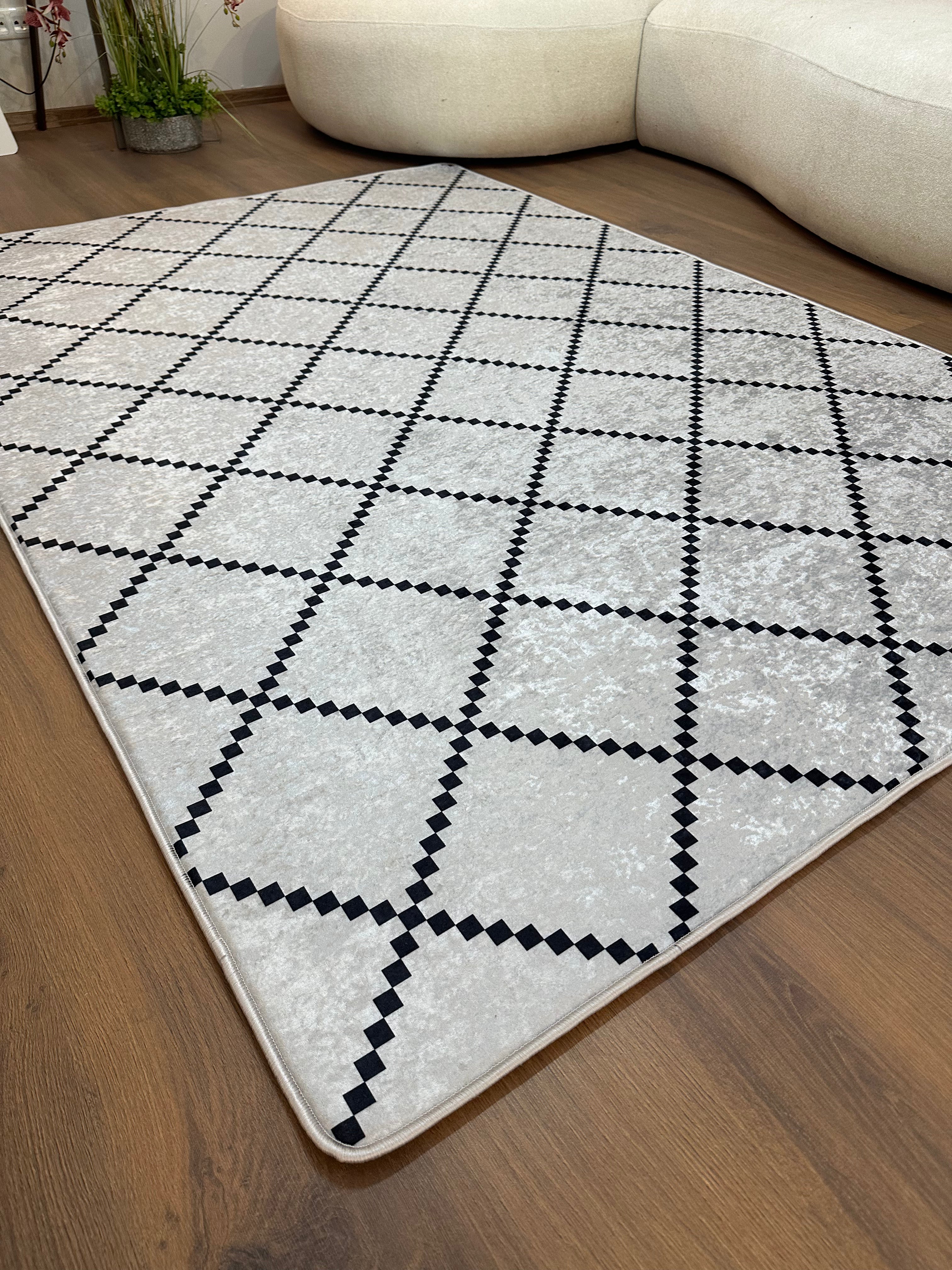 ZEN GRİ - Kaymaz Deri Taban Makinede Yıkanabilir Salon Oturma Odası Mutfak Halısı