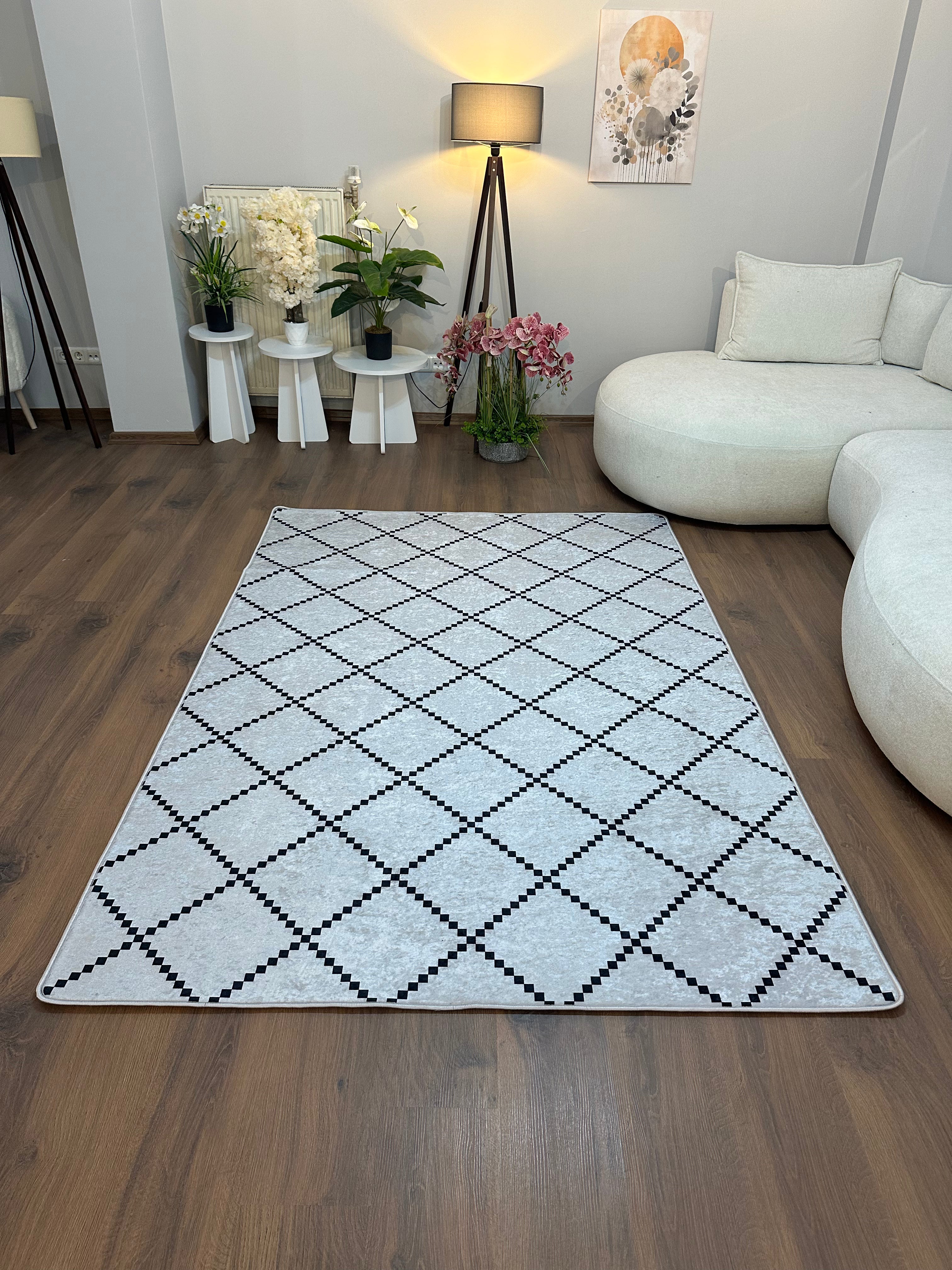 ZEN GRİ - Kaymaz Deri Taban Makinede Yıkanabilir Salon Oturma Odası Mutfak Halısı
