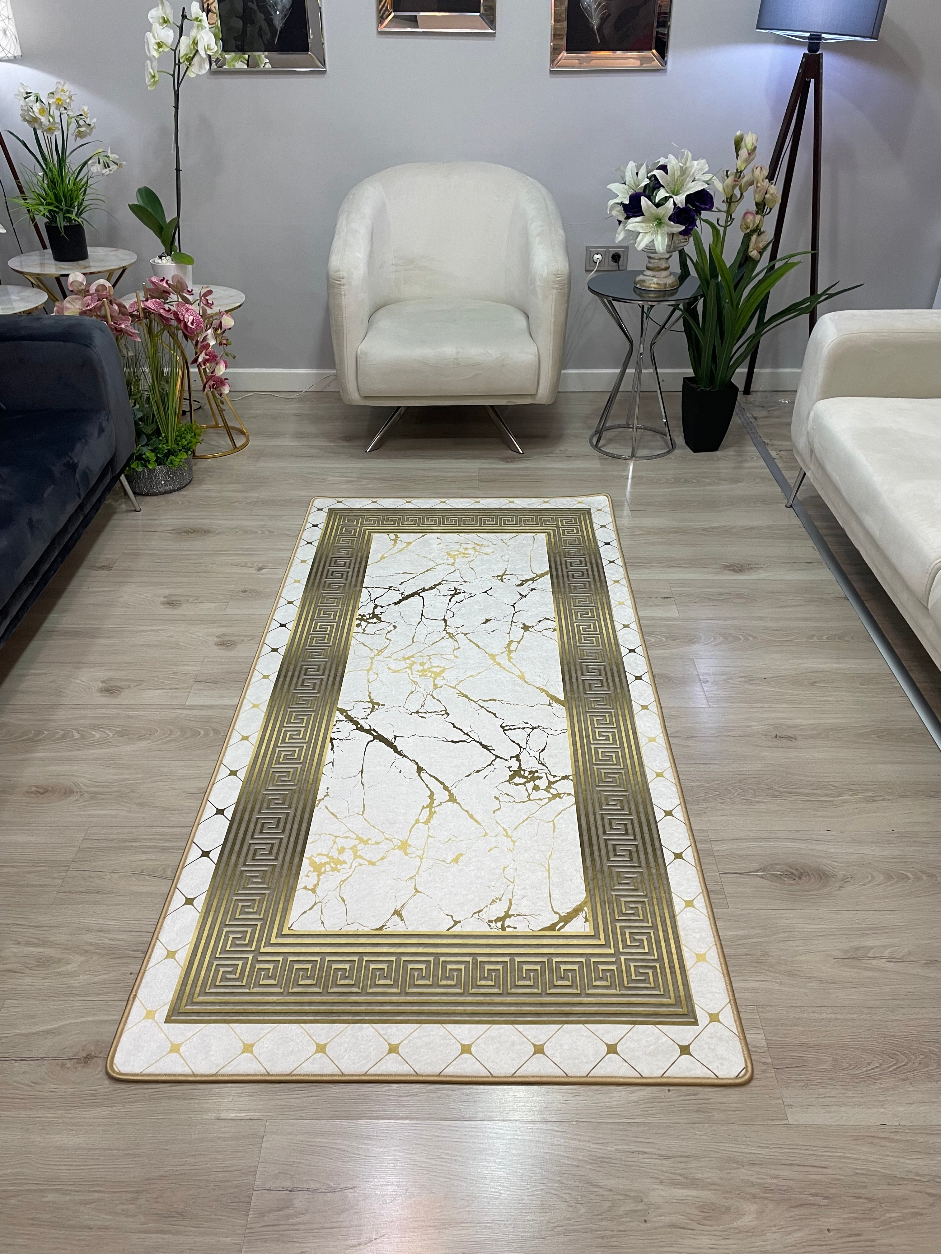 KANBERRA - Kaymaz Deri Taban Makinede Yıkanabilir Salon Oturma Odası Mutfak Halısı
