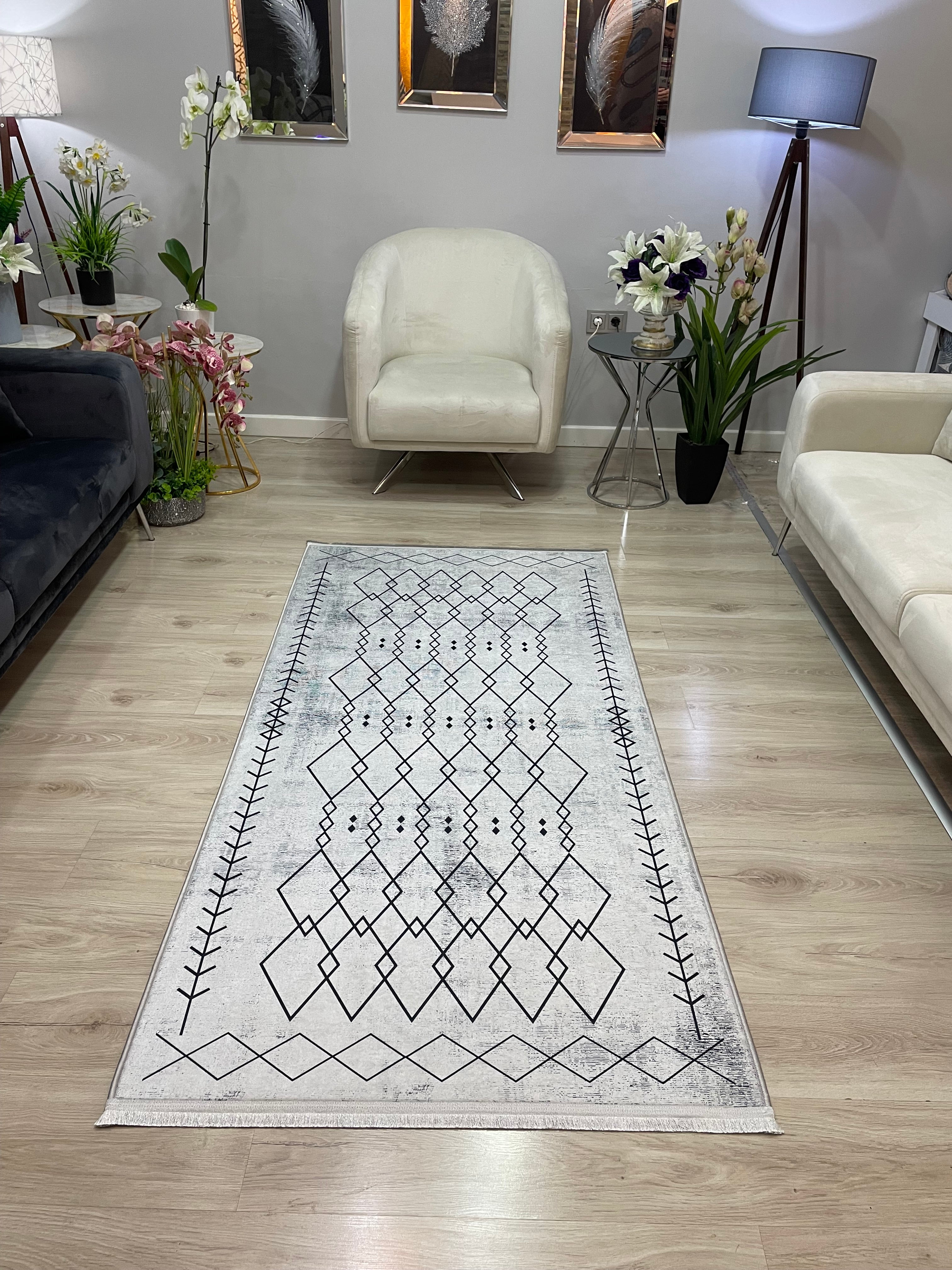OTTOMAN - Kaymaz Deri Taban Makinede Yıkanabilir Salon Oturma Odası Mutfak Halısı