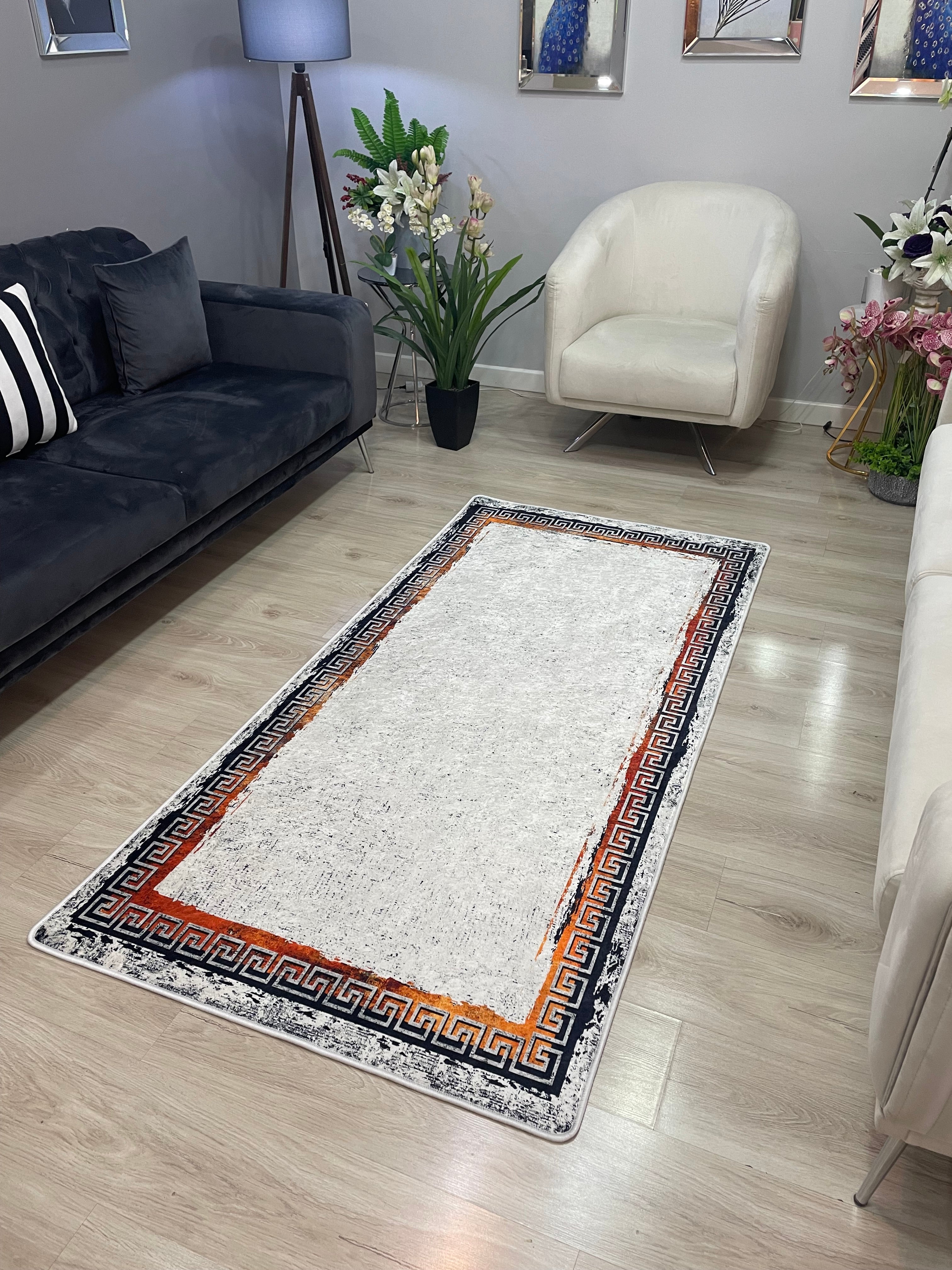 GABRİ - Kaymaz Deri Taban Makinede Yıkanabilir Salon Oturma Odası Mutfak Halısı