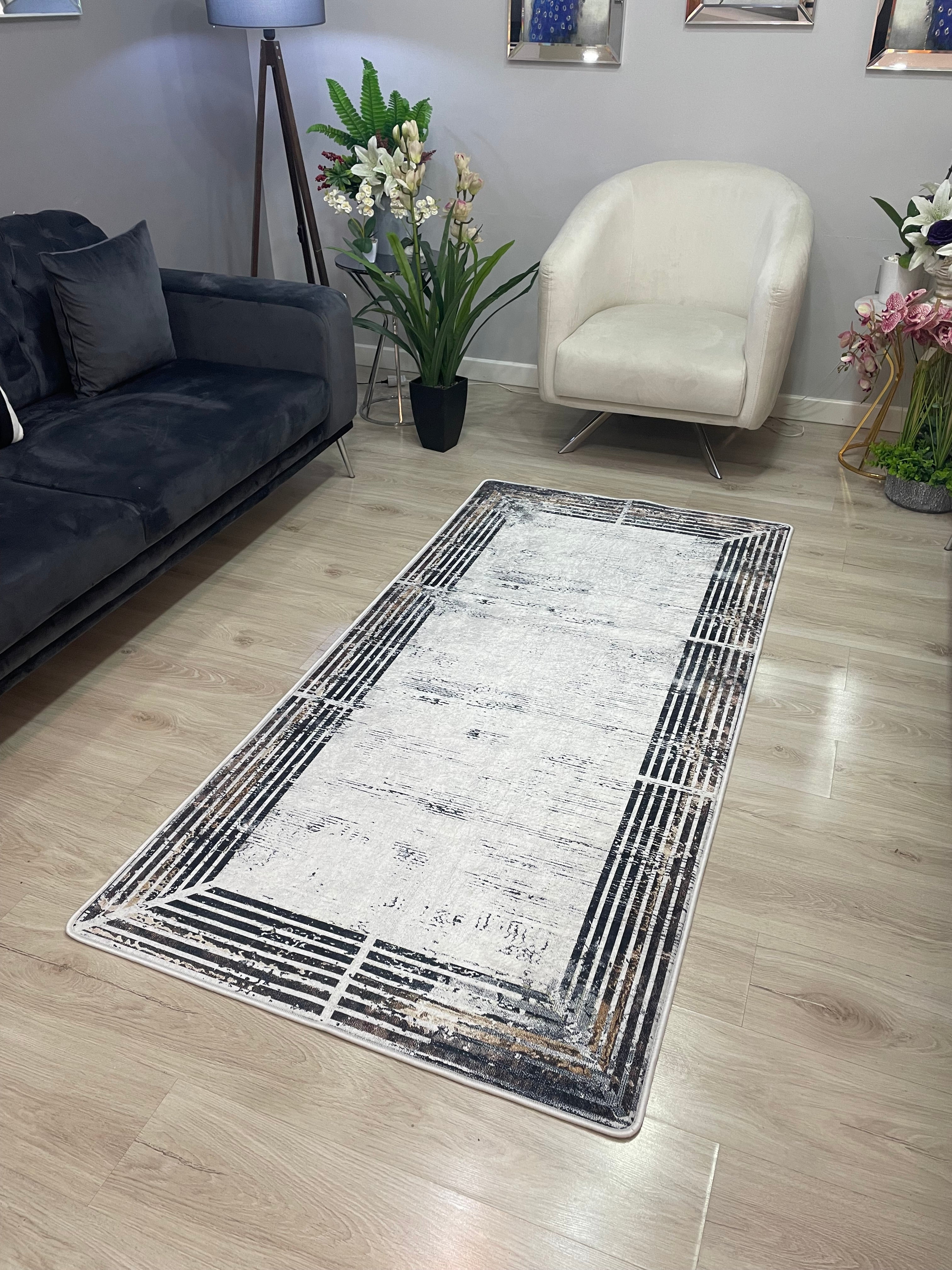 TARGE ANTİK - Kaymaz Deri Taban Makinede Yıkanabilir Salon Oturma Odası Mutfak Halısı