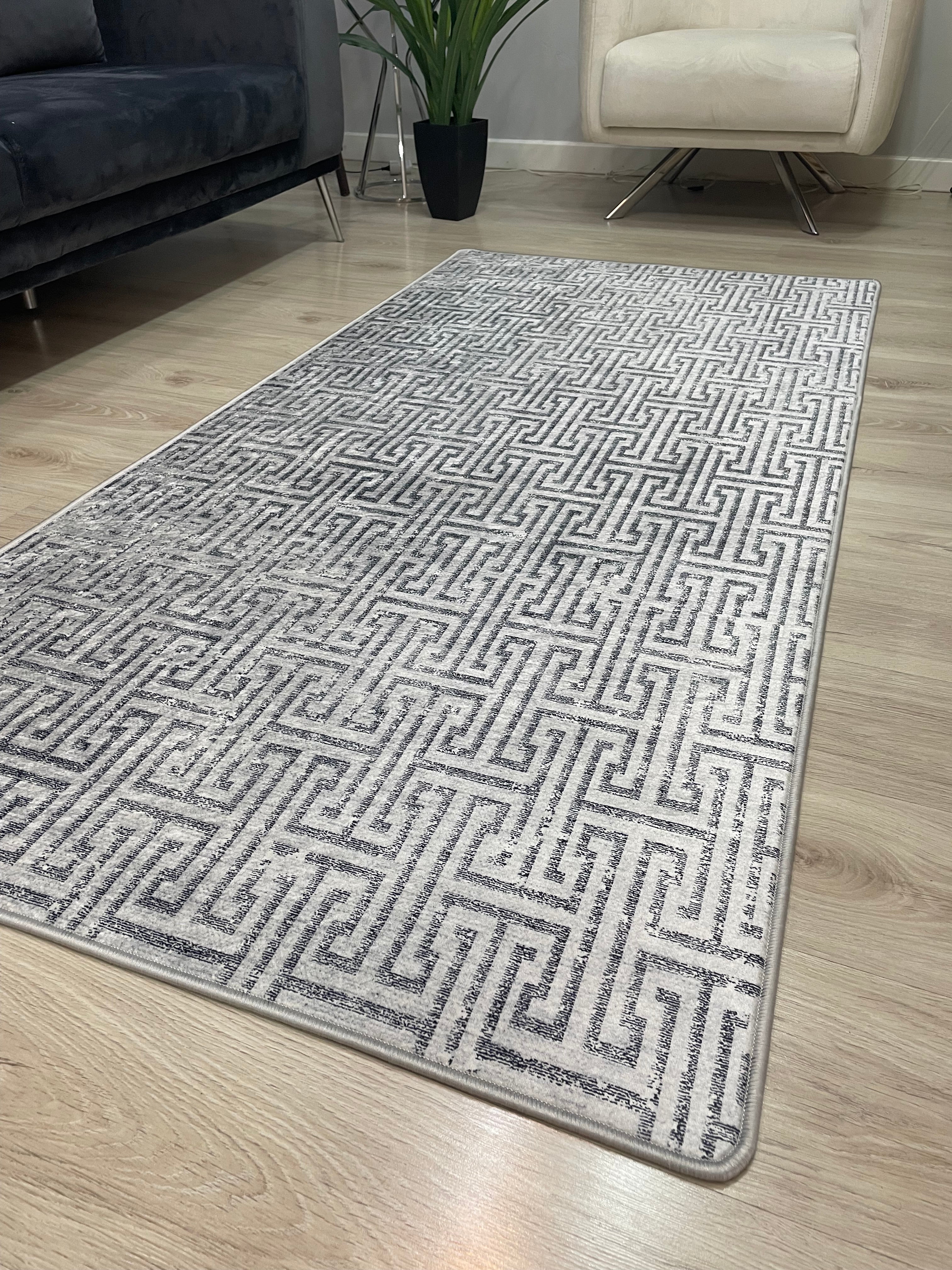 GİNO - Kaymaz Deri Taban Makinede Yıkanabilir Salon Oturma Odası Mutfak Halısı
