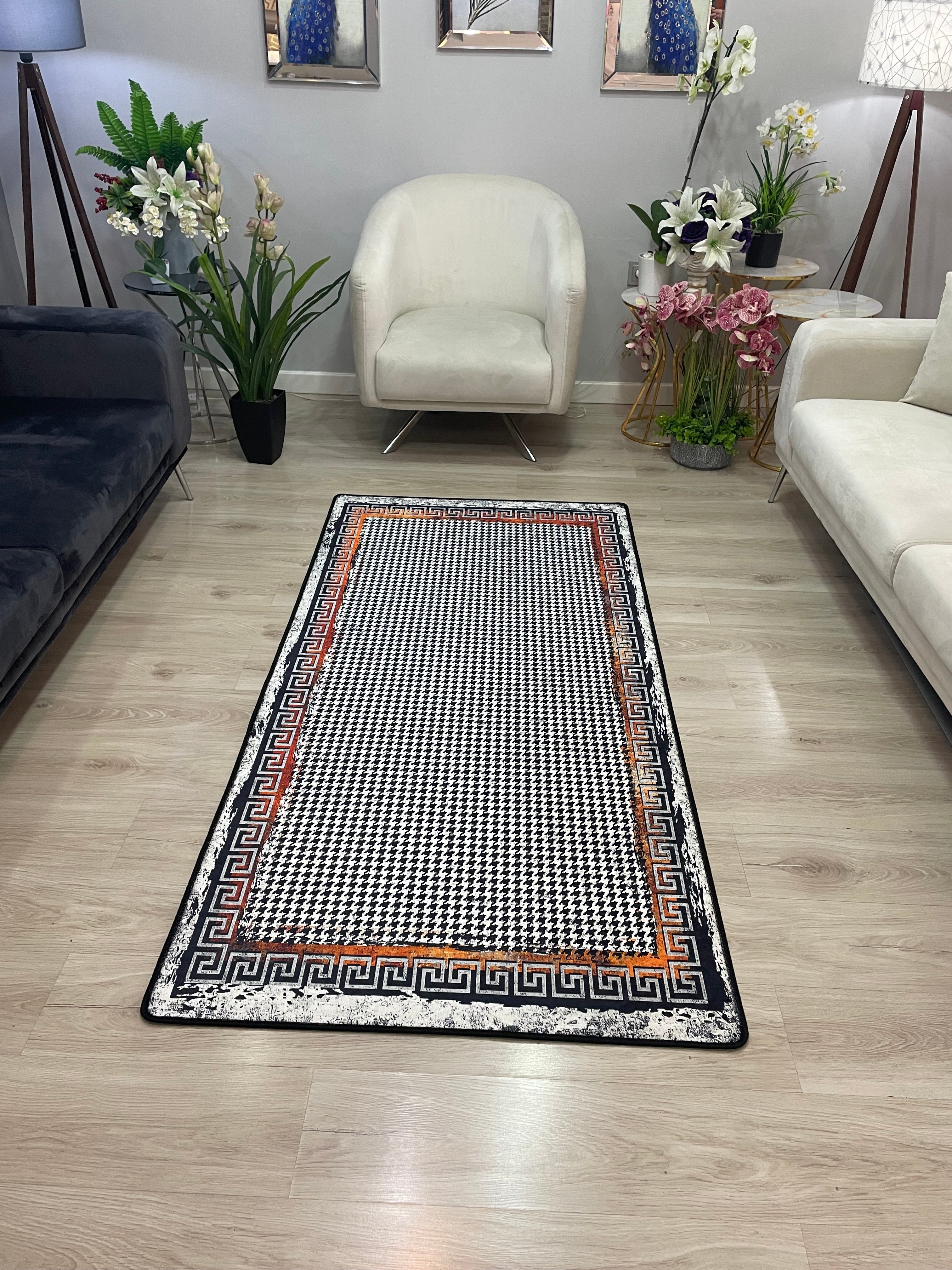 BARTE - Kaymaz Deri Taban Makinede Yıkanabilir Salon Oturma Odası Mutfak Halısı