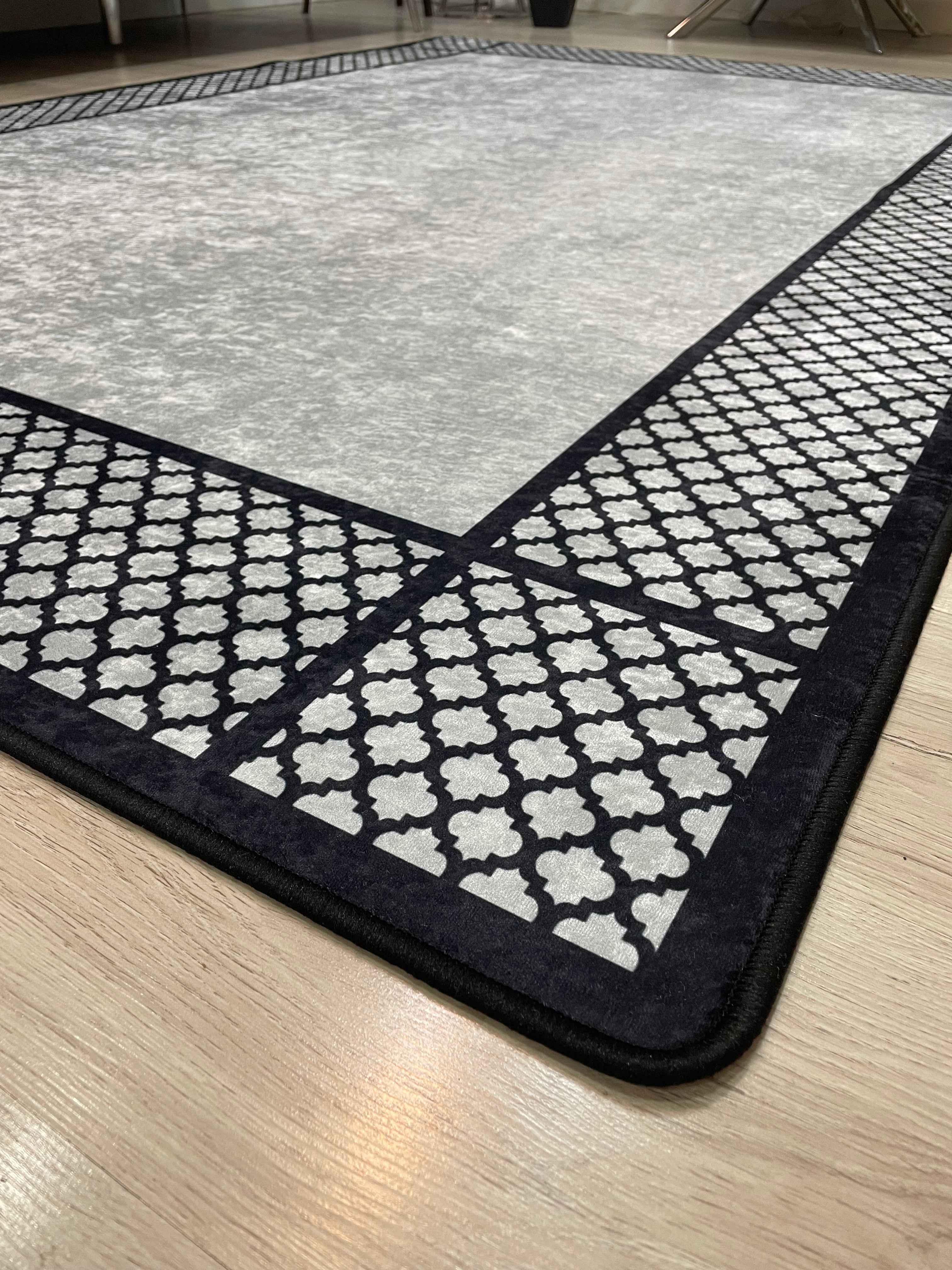 REDYA GRİ SİYAH - Kaymaz Deri Taban Makinede Yıkanabilir Salon Oturma Odası Mutfak Halısı
