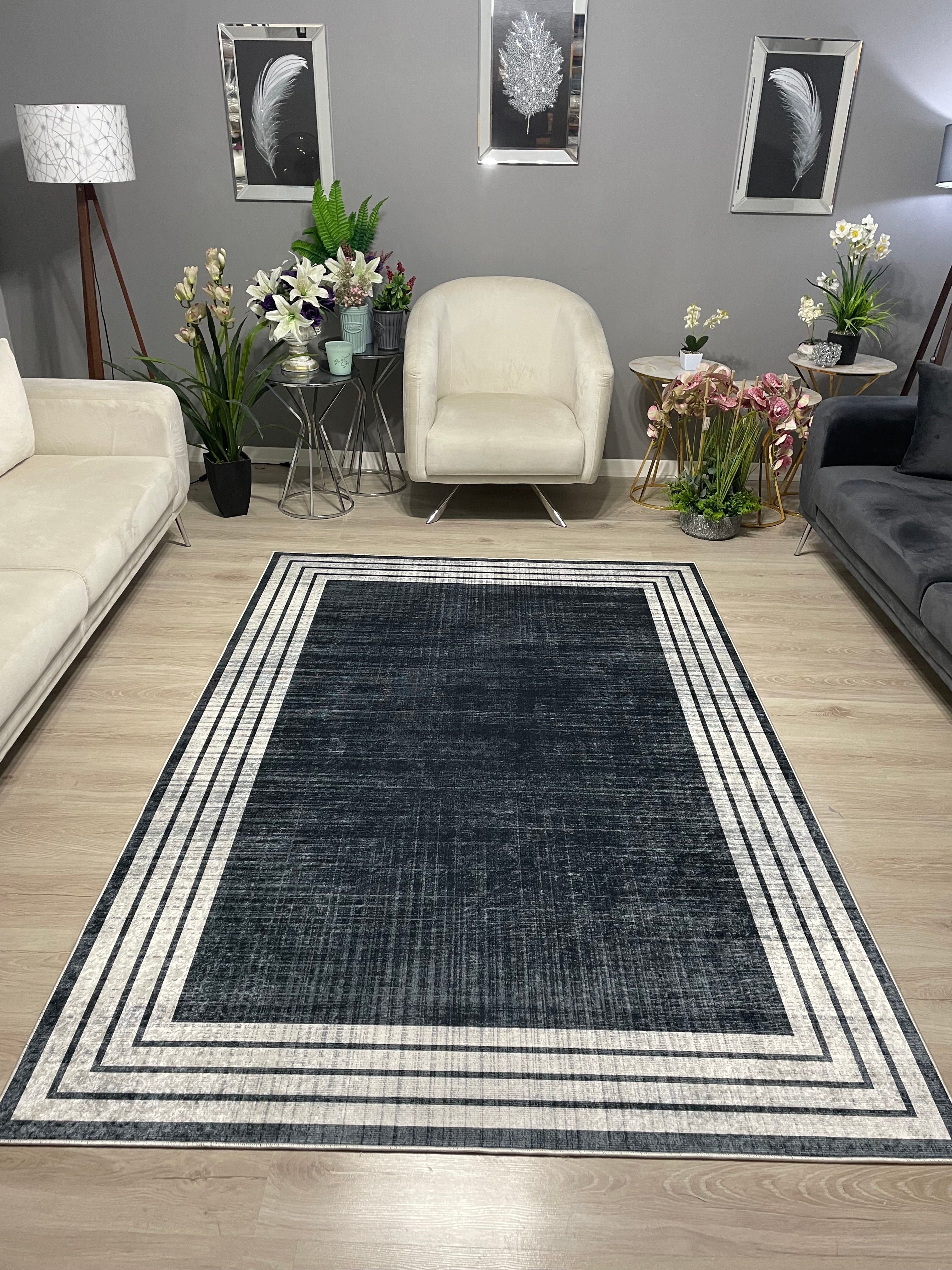 R-DORA - Kaymaz Deri Taban Makinede Yıkanabilir Salon Oturma Odası Mutfak Halısı