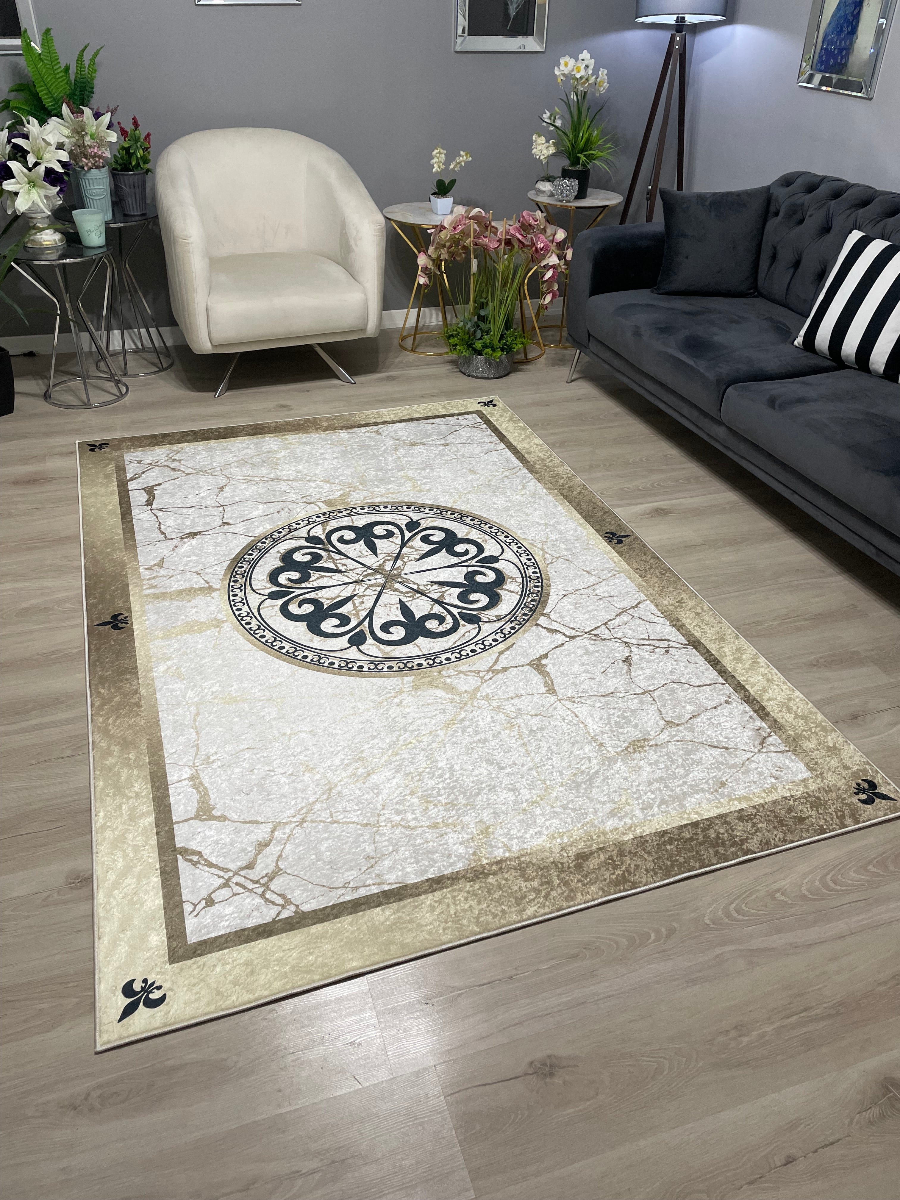 R-HANEDAN BRİLL GOLD - Kaymaz Deri Taban Makinede Yıkanabilir Salon Oturma Odası Mutfak Halısı